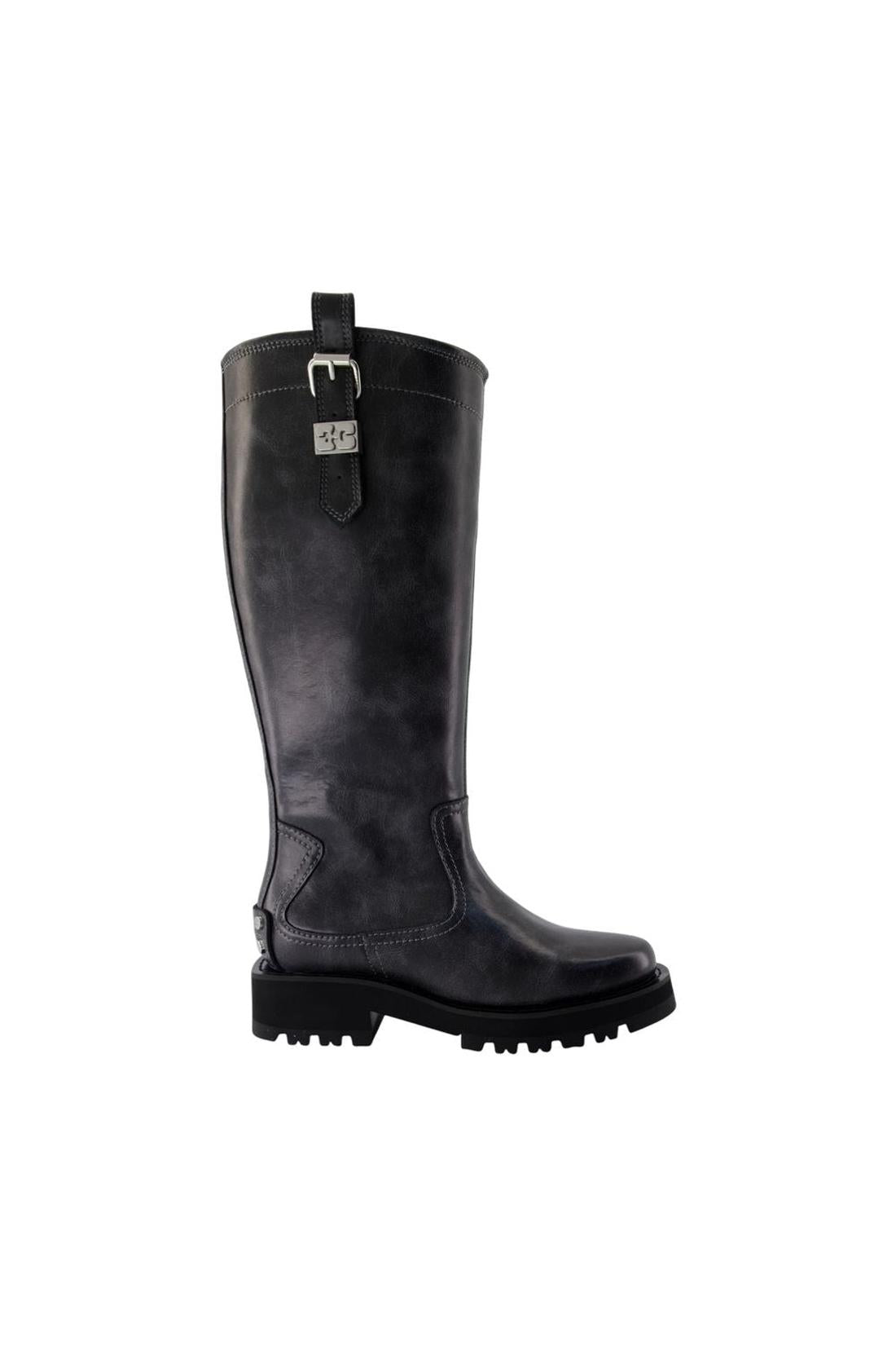 Ganni-Vintage Studs Stiefel - Ganni - Leder - Grau-schuhe / stiefel-Black-Deal-Outlet-by-ARCHIVIST