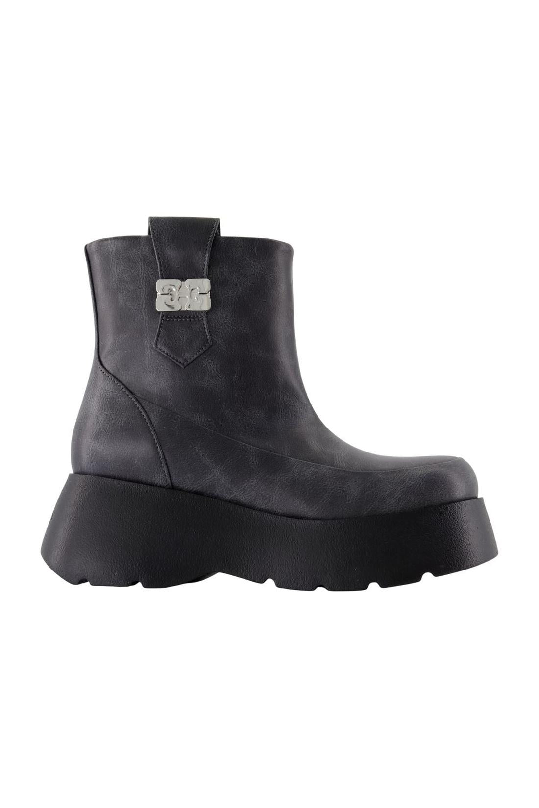 Ganni-Kat Low Vintage Stiefeletten - Ganni - Leder - Grau-Stiefel & Stiefeletten-Black-Deal-Outlet-by-ARCHIVIST