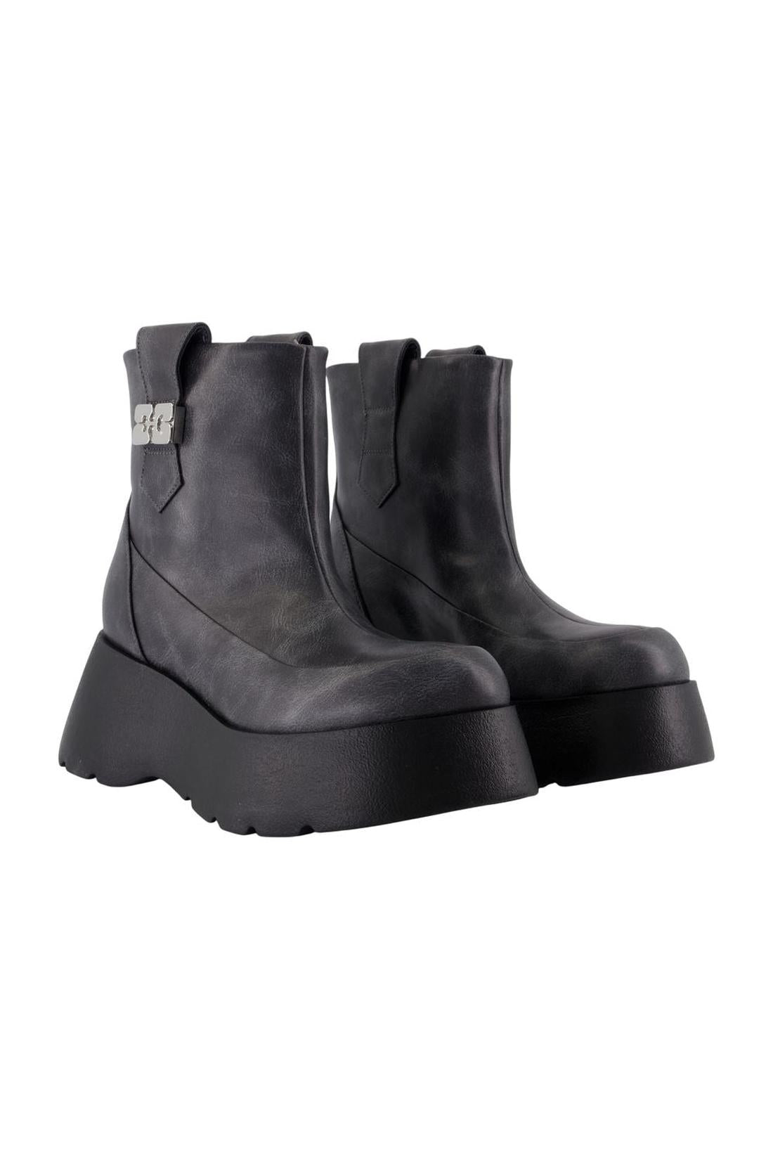 Ganni-Kat Low Vintage Stiefeletten - Ganni - Leder - Grau-Stiefel & Stiefeletten-Black-Deal-Outlet-by-ARCHIVIST