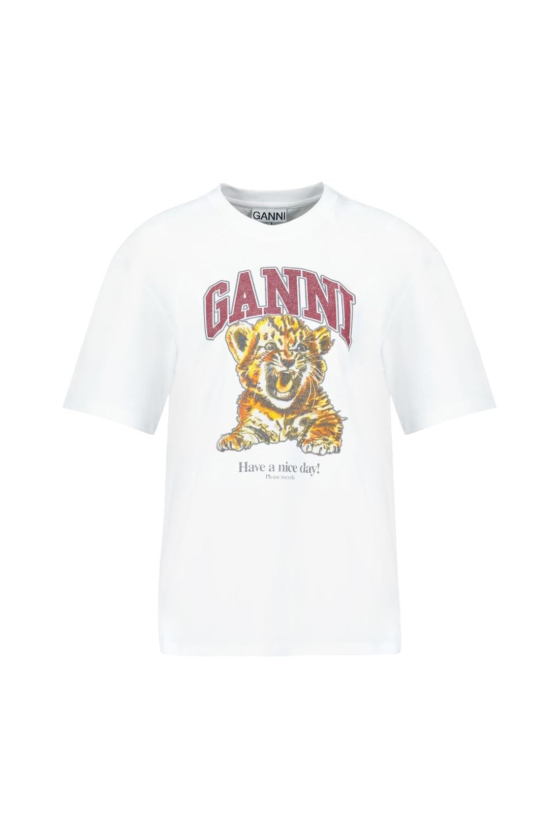 Beaded Baby Tiger Print T-Shirt - Ganni - Baumwolle - Weiß-Shirts-Ganni-XS-white-ARCHIVIST