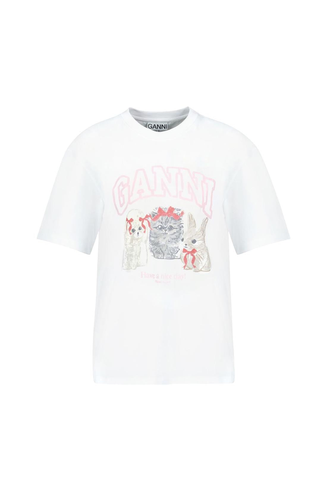 T-Shirt Basic Cotton Jersey Cute Animals - Ganni - Baumwolle - Weiß