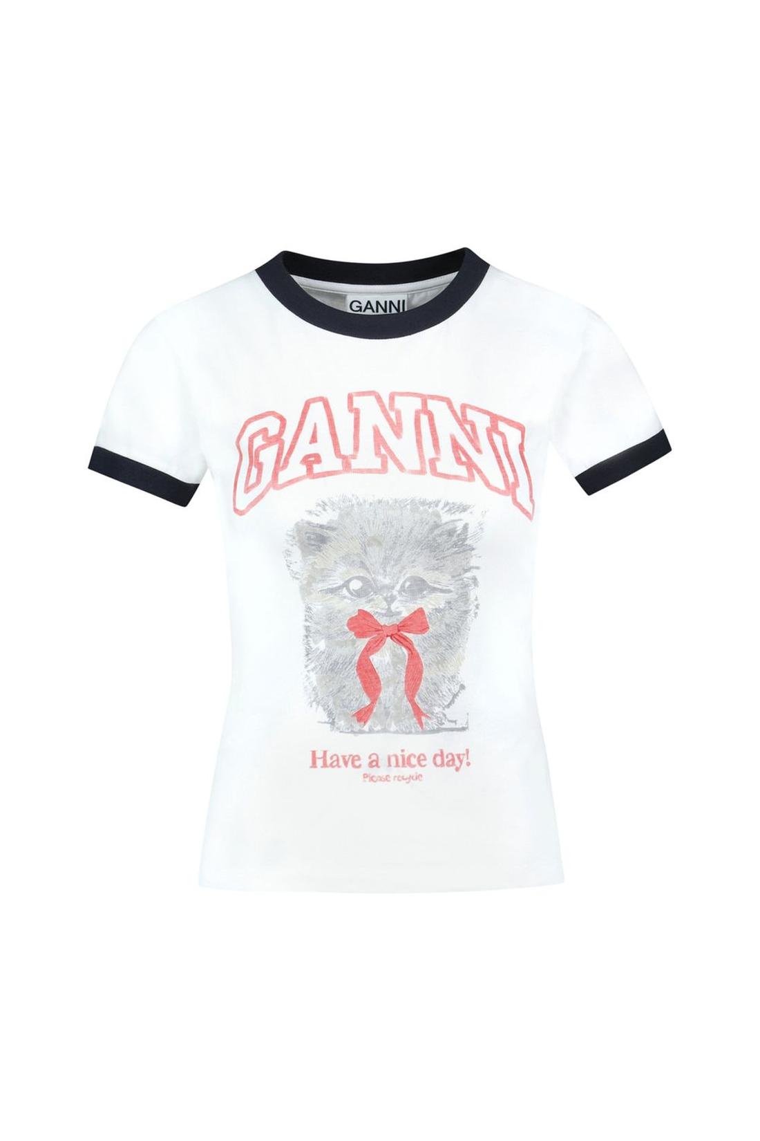 T-Shirt Margot Kitty Print - Ganni - Baumwolle - Weiß-Shirts-Ganni-XS-white-ARCHIVIST