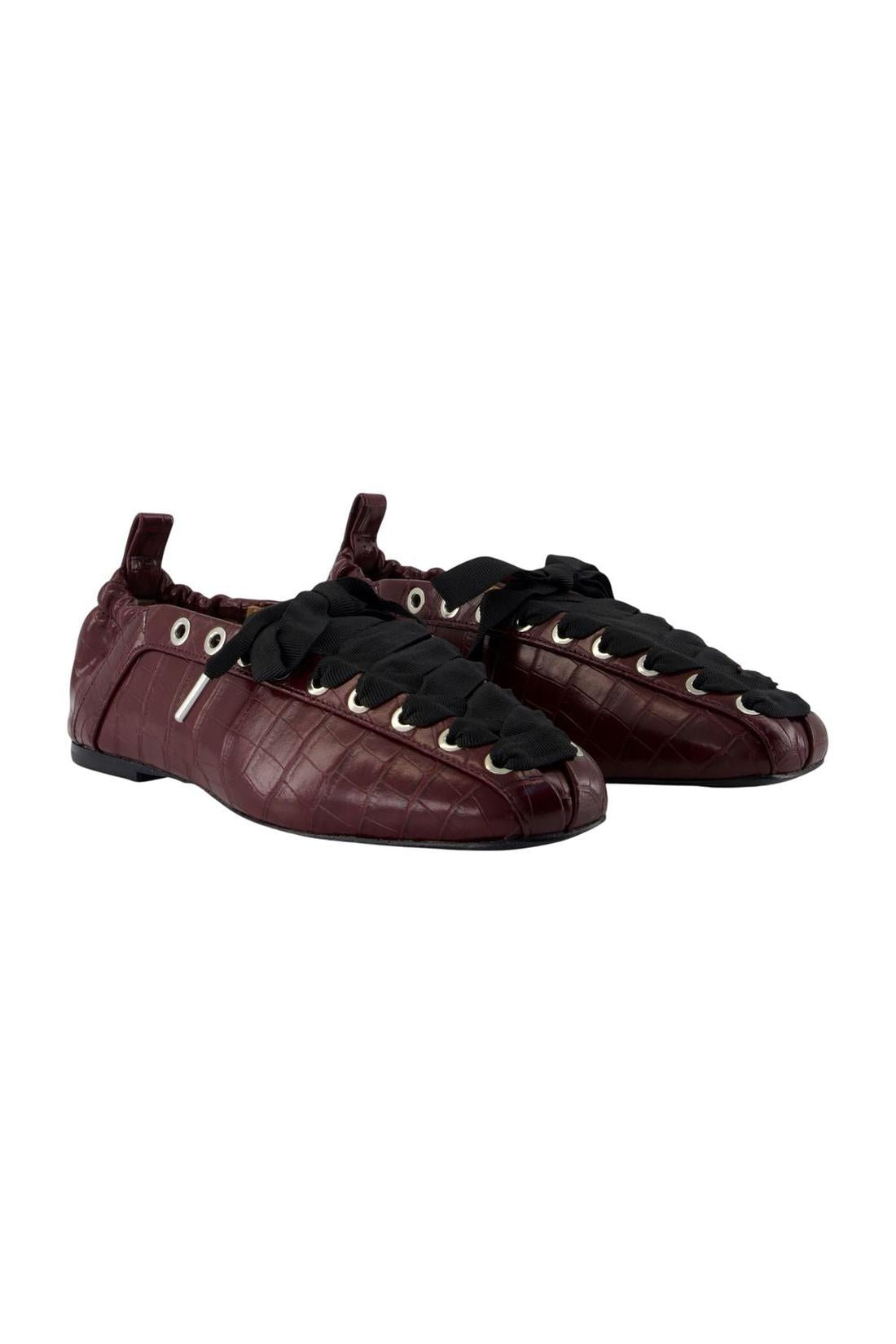 Eyelets Lace Up Pelinova Ballerinas - Ganni - Leder - Bordeaux-schuhe / flache-schuhe-Ganni-ARCHIVIST