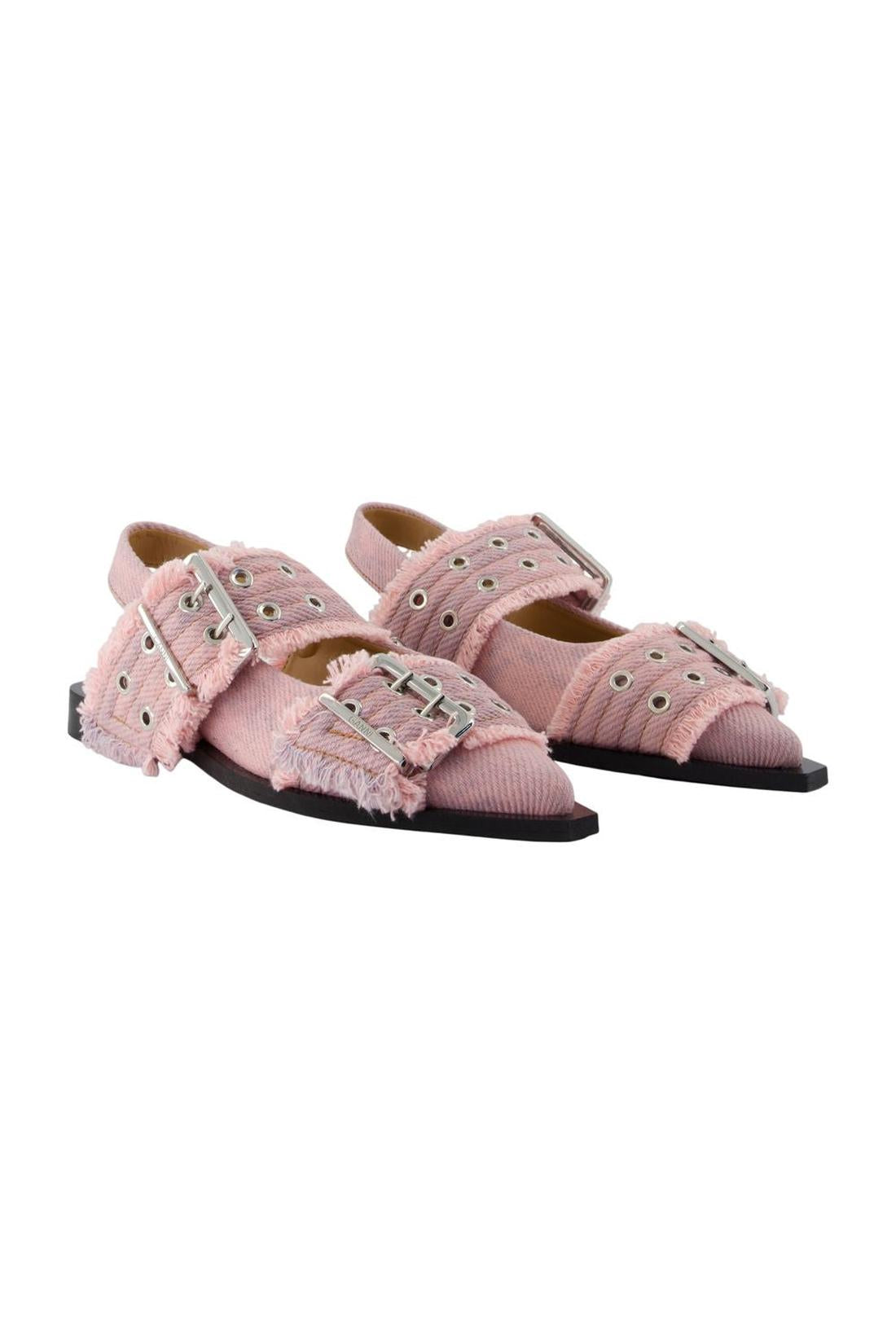 Feminine Buckle Fringed Ballerinas - Ganni - Synthetik - Pink