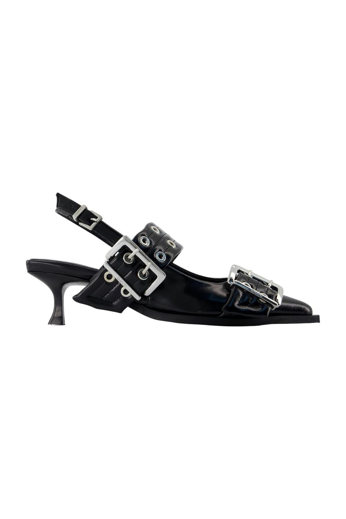 Feminine Buckle Box Pumps - Ganni - Synthetik - Schwarz