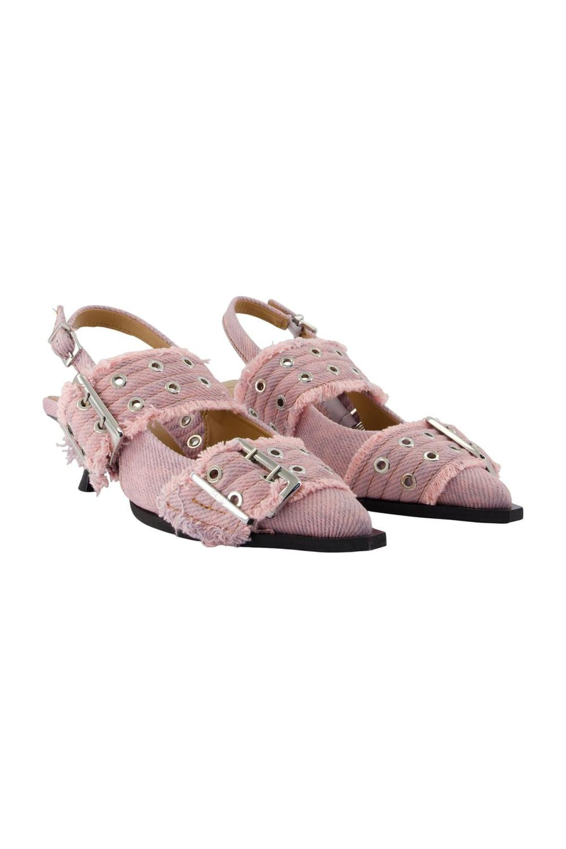 Feminine Buckle Kitten Fringed Pumps - Ganni - Synthetik - Pink