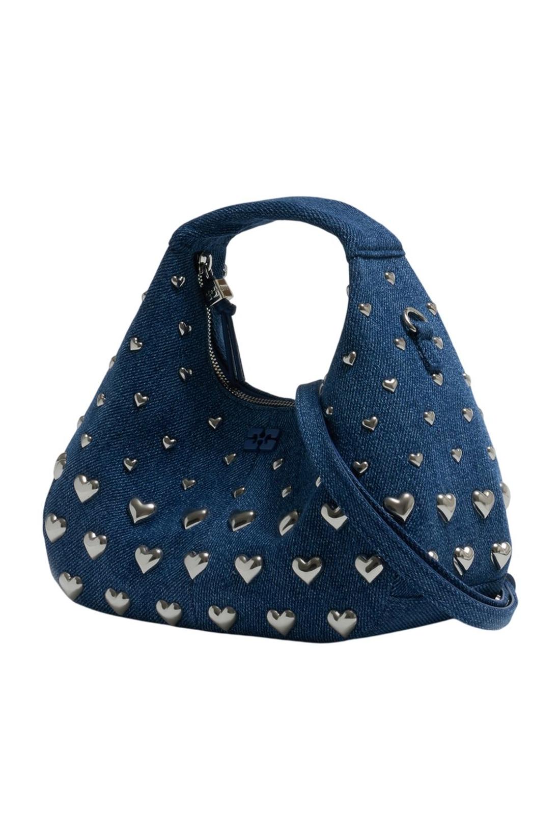 Handtasche Hobo Mini Heart Stud – Ganni – Baumwolle – Blau-Taschen-Ganni-ARCHIVIST