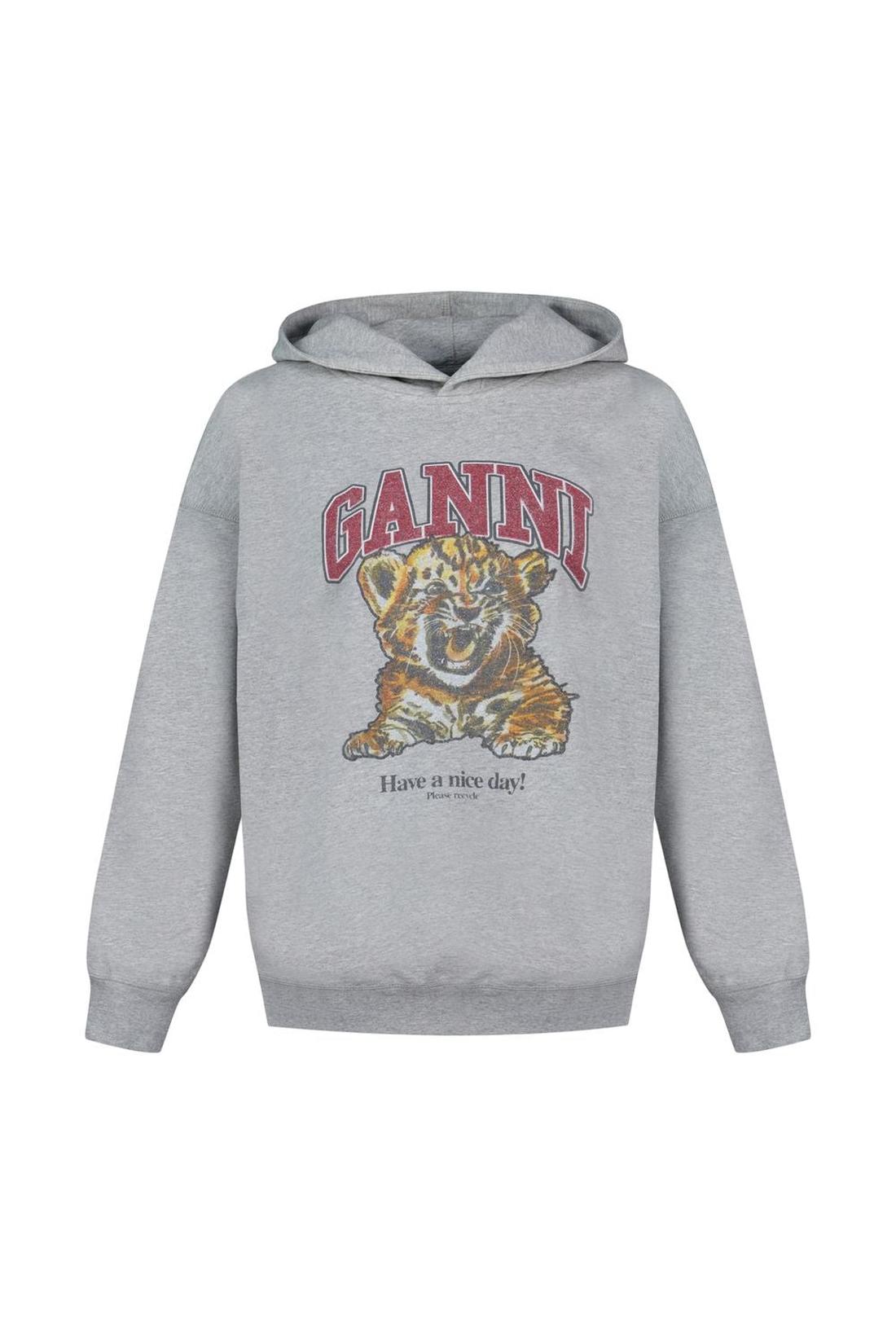 Hoodie Isoli Beaded Baby Tiger Print - Ganni - Baumwolle - Grau
