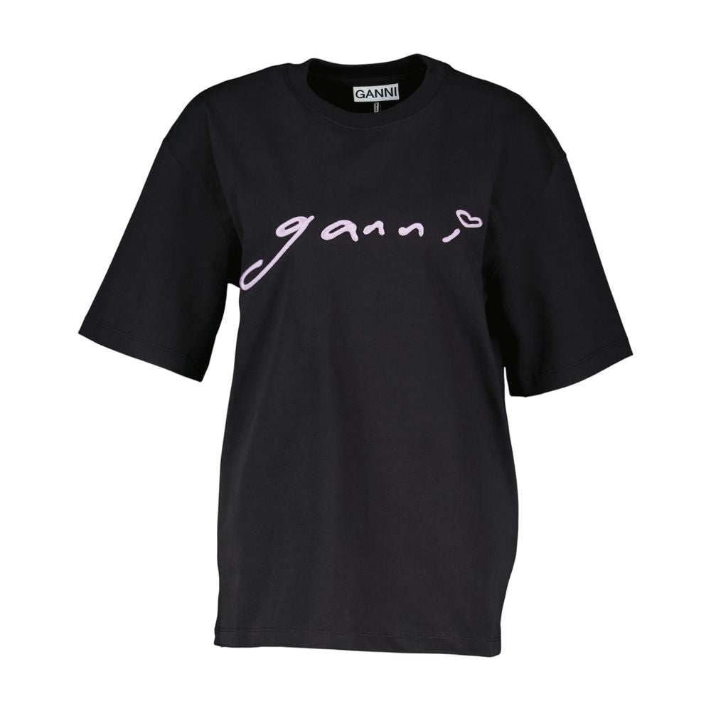 Relaxed Fit T-Shirt - Ganni - Baumwolle - Schwarz