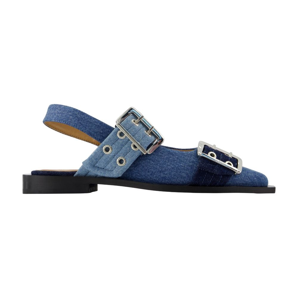 Feminine Buckle Ballerinas - Ganni - Baumwolle - Blau