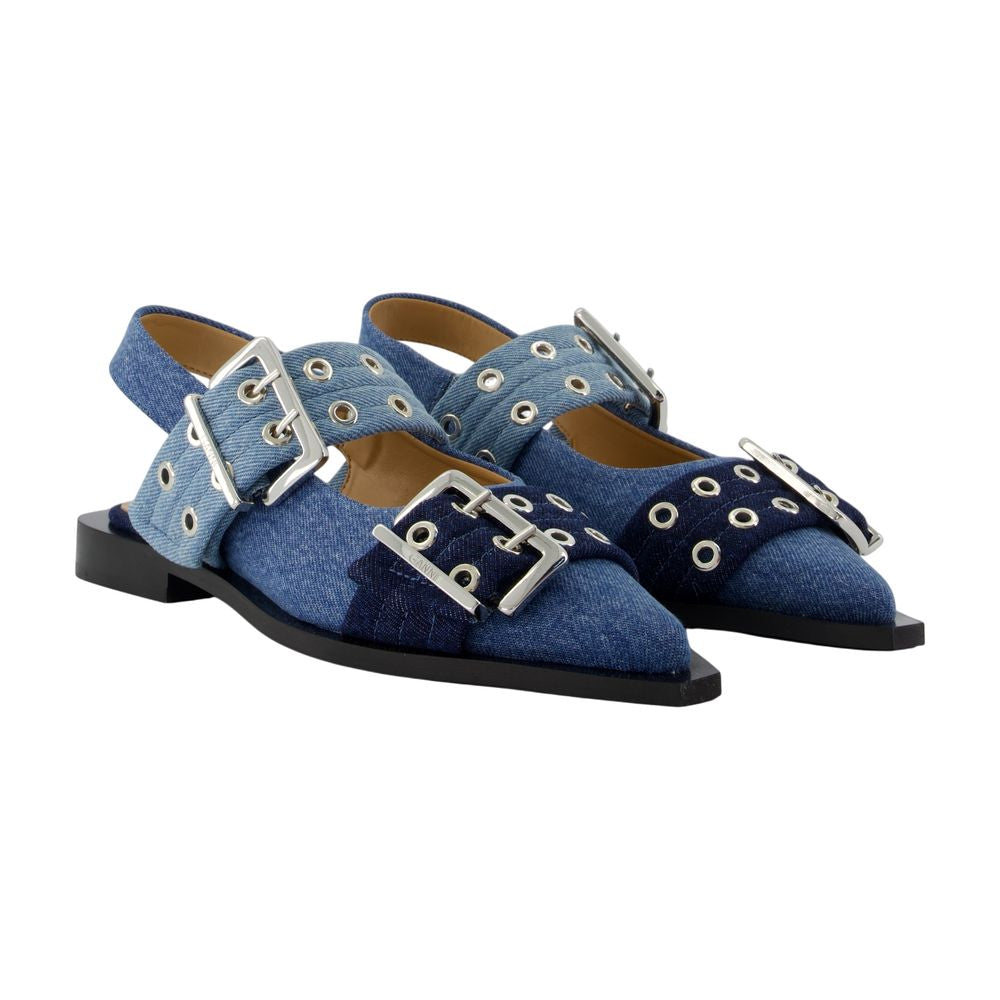 Feminine Buckle Ballerinas - Ganni - Baumwolle - Blau