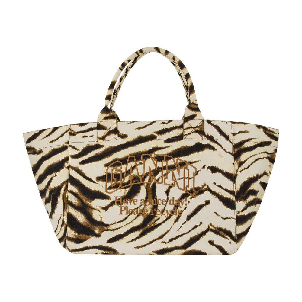 Shopper-Tasche XXL „Zebra“ – Ganni – Baumwolle – Elfenbein