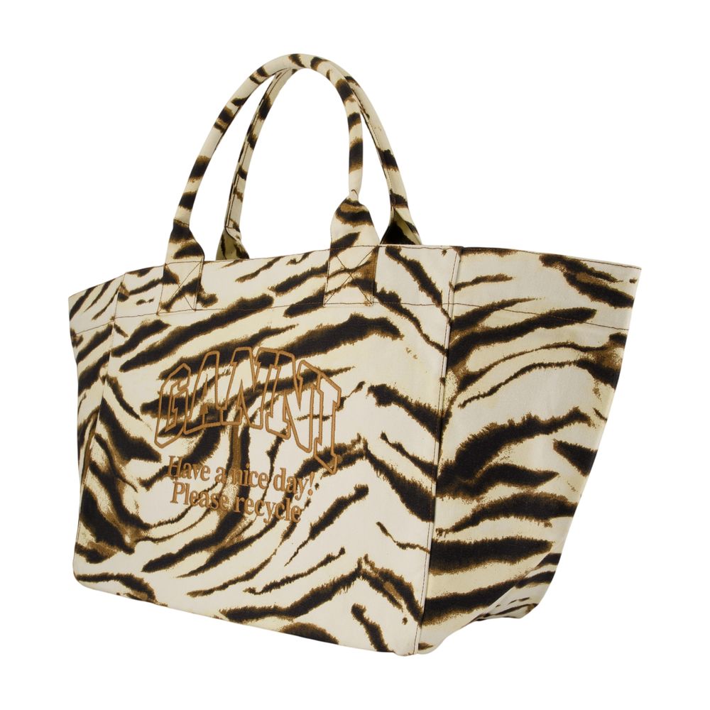 Shopper-Tasche XXL „Zebra“ – Ganni – Baumwolle – Elfenbein