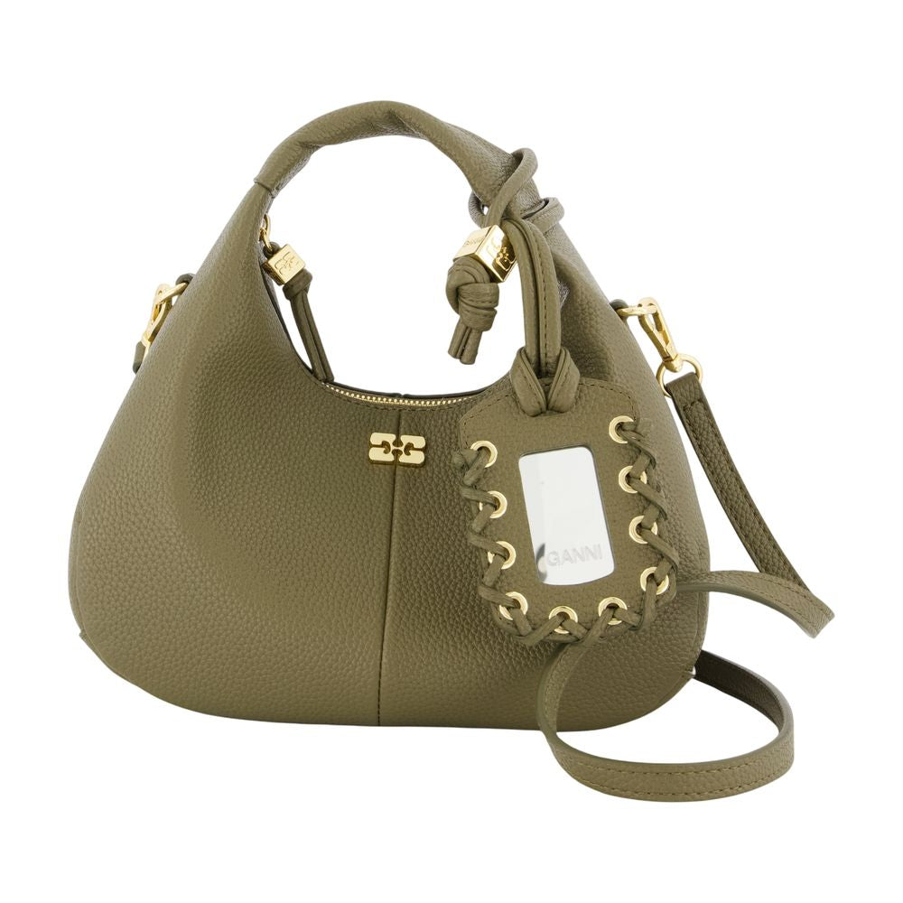 Mini-Hobo-Handtasche – Ganni – Kunstleder – Khaki