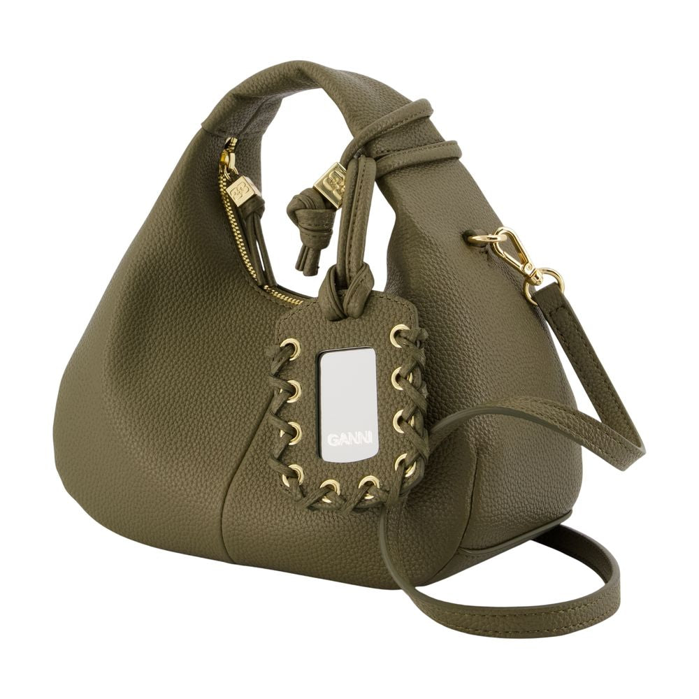 Mini-Hobo-Handtasche – Ganni – Kunstleder – Khaki