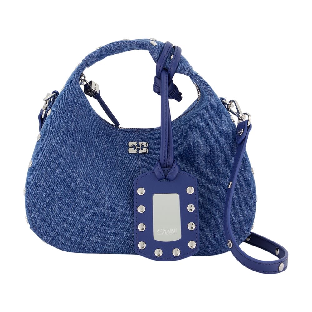 Mini-Hobo-Handtasche mit Nieten – Ganni – Baumwolle – Blau