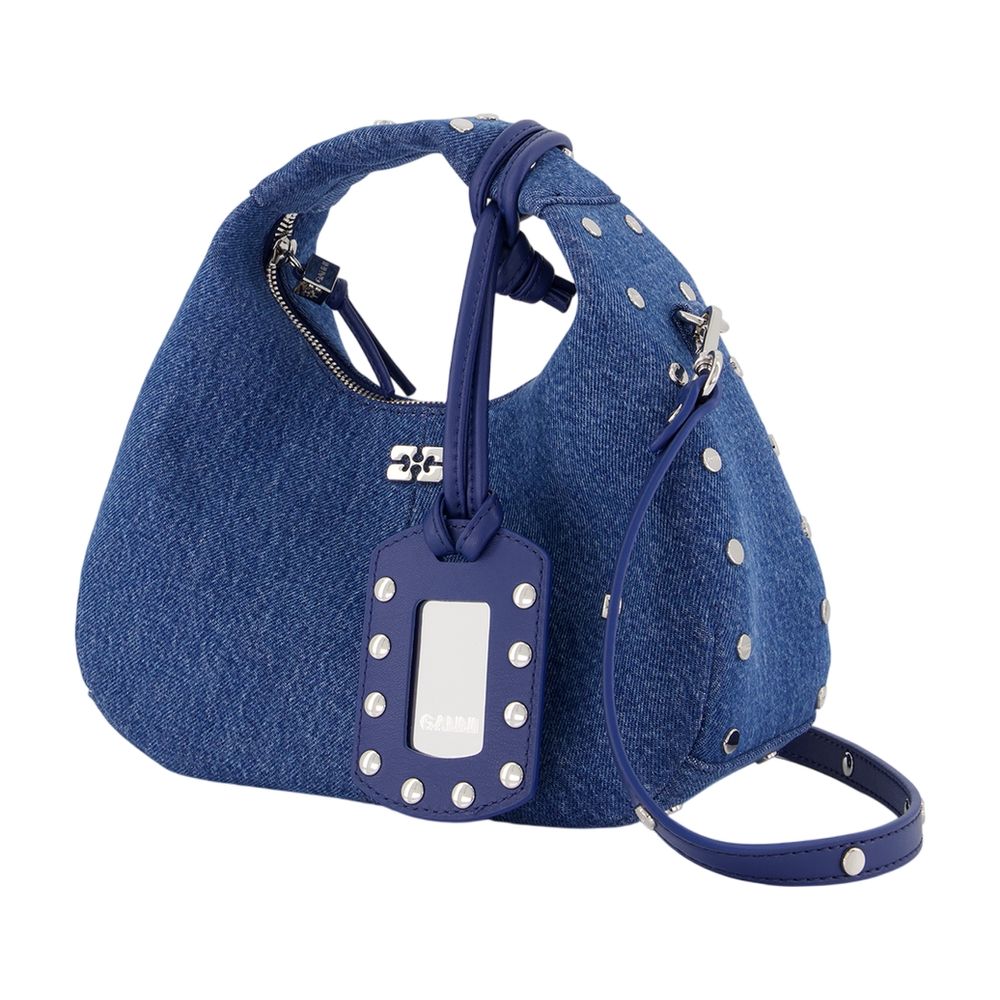Mini-Hobo-Handtasche mit Nieten – Ganni – Baumwolle – Blau