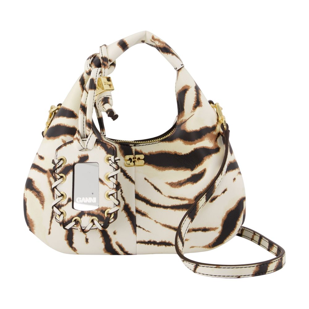 Mini-Hobo-Handtasche mit Zebradruck – Ganni – Kunstleder – Elfenbein