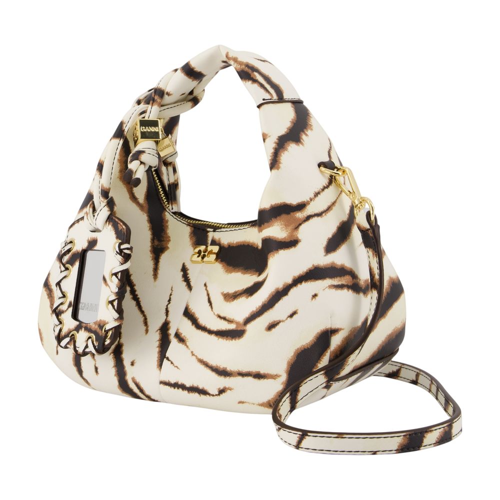 Mini-Hobo-Handtasche mit Zebradruck – Ganni – Kunstleder – Elfenbein