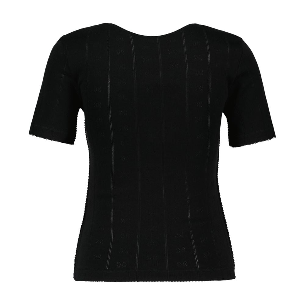T-Shirt Compact Pointelle Rib B – Ganni – Baumwolle – Schwarz