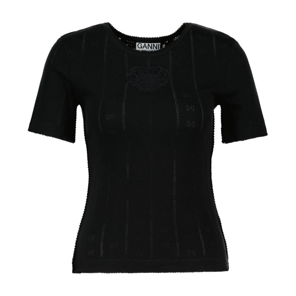 T-Shirt Compact Pointelle Rib B – Ganni – Baumwolle – Schwarz