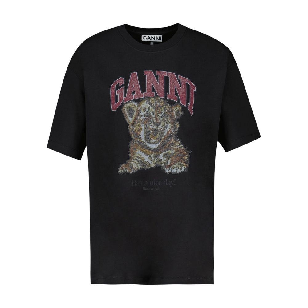 T-Shirt aus schwerem Baumwolljersey „Tiger Caviar“ – Ganni – Baumwolle – Schwarz