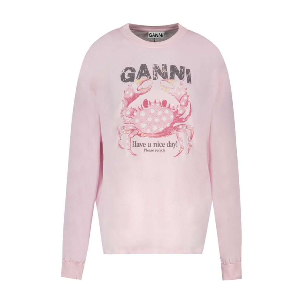 Basic-Sweatshirt mit langen Ärmeln „Crab“ – Ganni – Baumwolle – Rosa