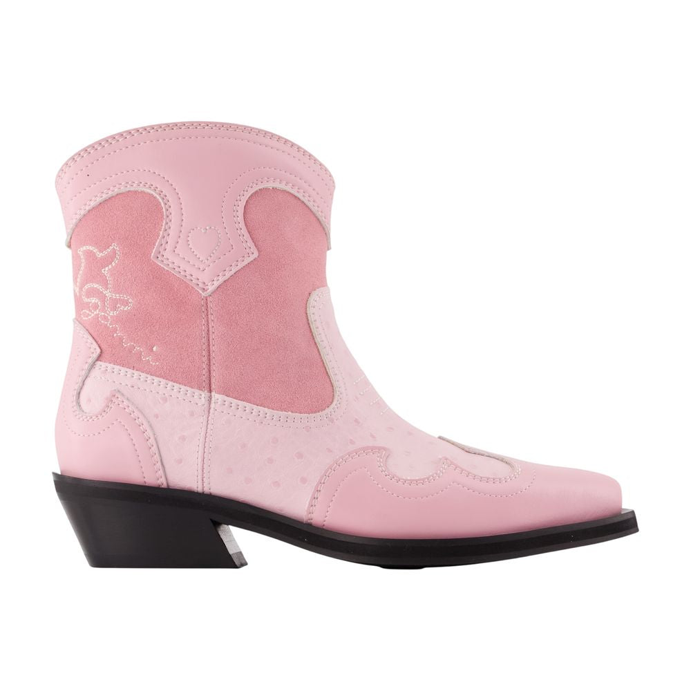 Low-Shaft-Stiefeletten im Western-Mix – Ganni – Synthetik – Rosa