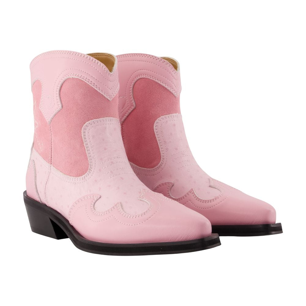 Low-Shaft-Stiefeletten im Western-Mix – Ganni – Synthetik – Rosa