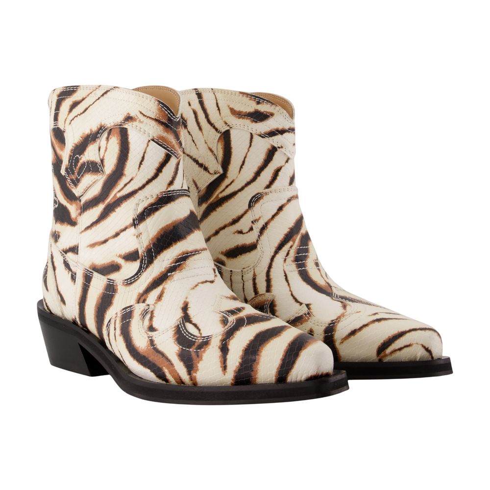 Western-Stiefeletten mit niedrigem Schaft – Ganni – Synthetik – Elfenbein
