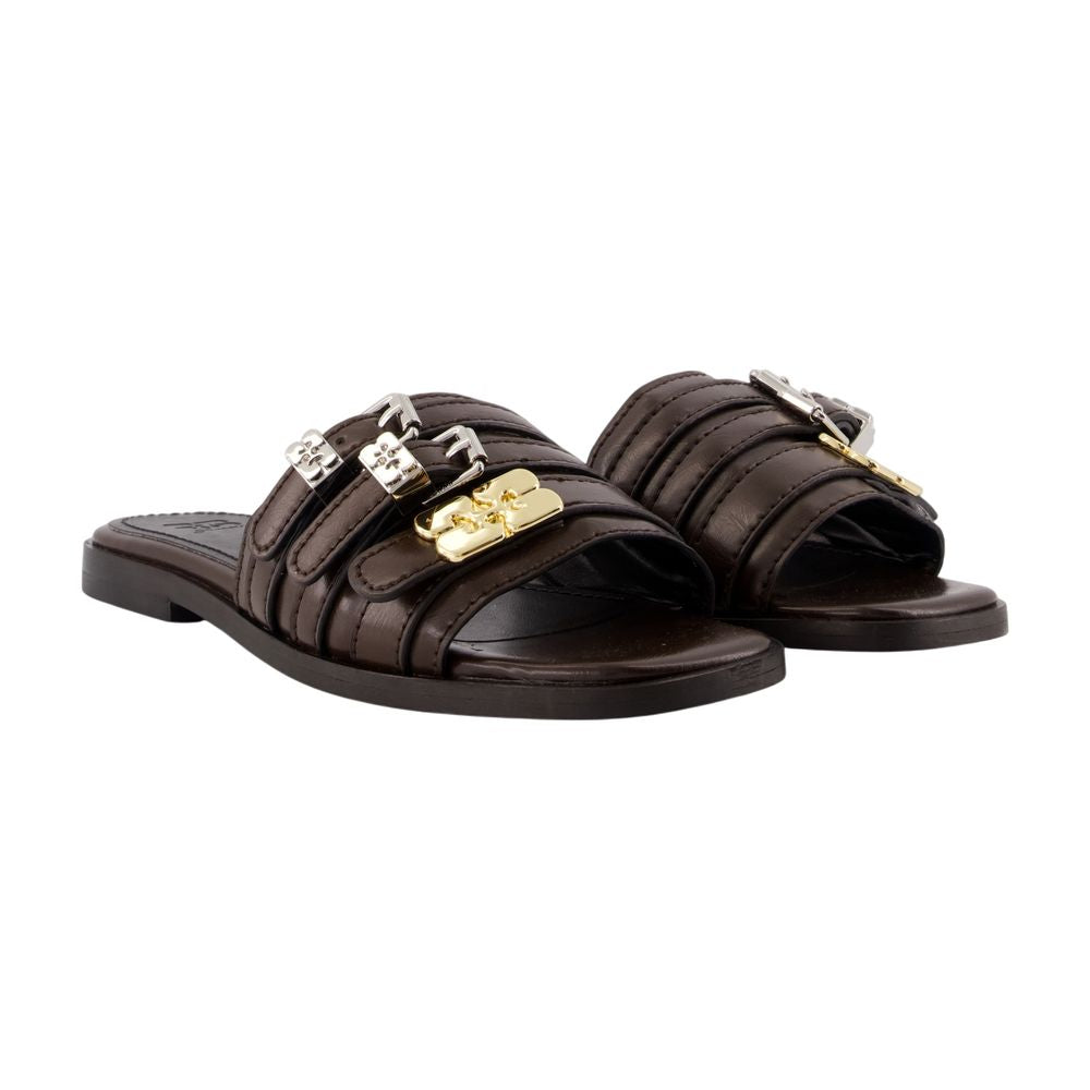 Sandalen „Sue Triple Flat Crinkle“ – Ganni – Synthetik – Braun