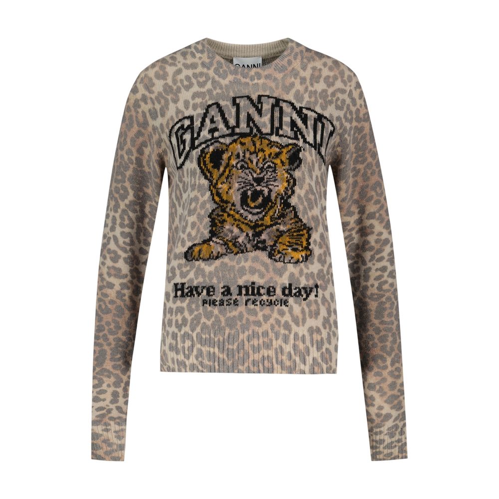 Sweatshirt „Graphic Tiger“ – Ganni – Wolle – Beige