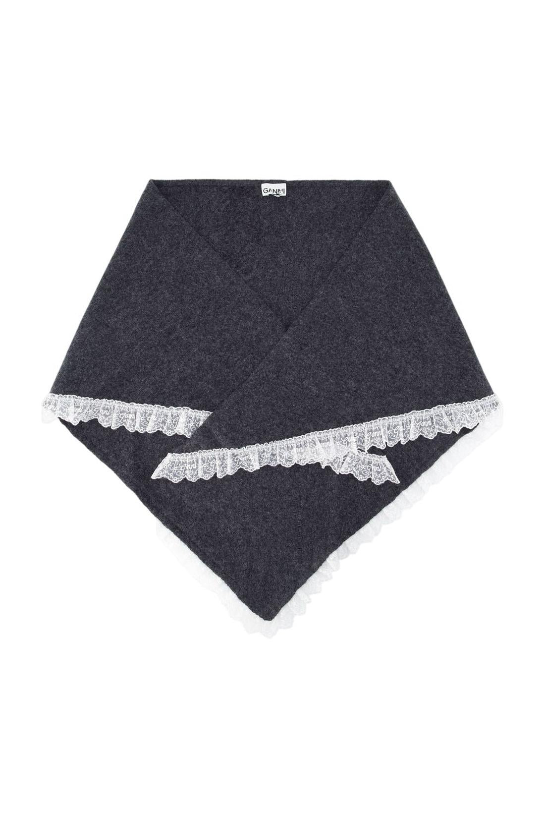 Dreieckiger Lace-Schal – „ Ganni “ – Wolle – Grau