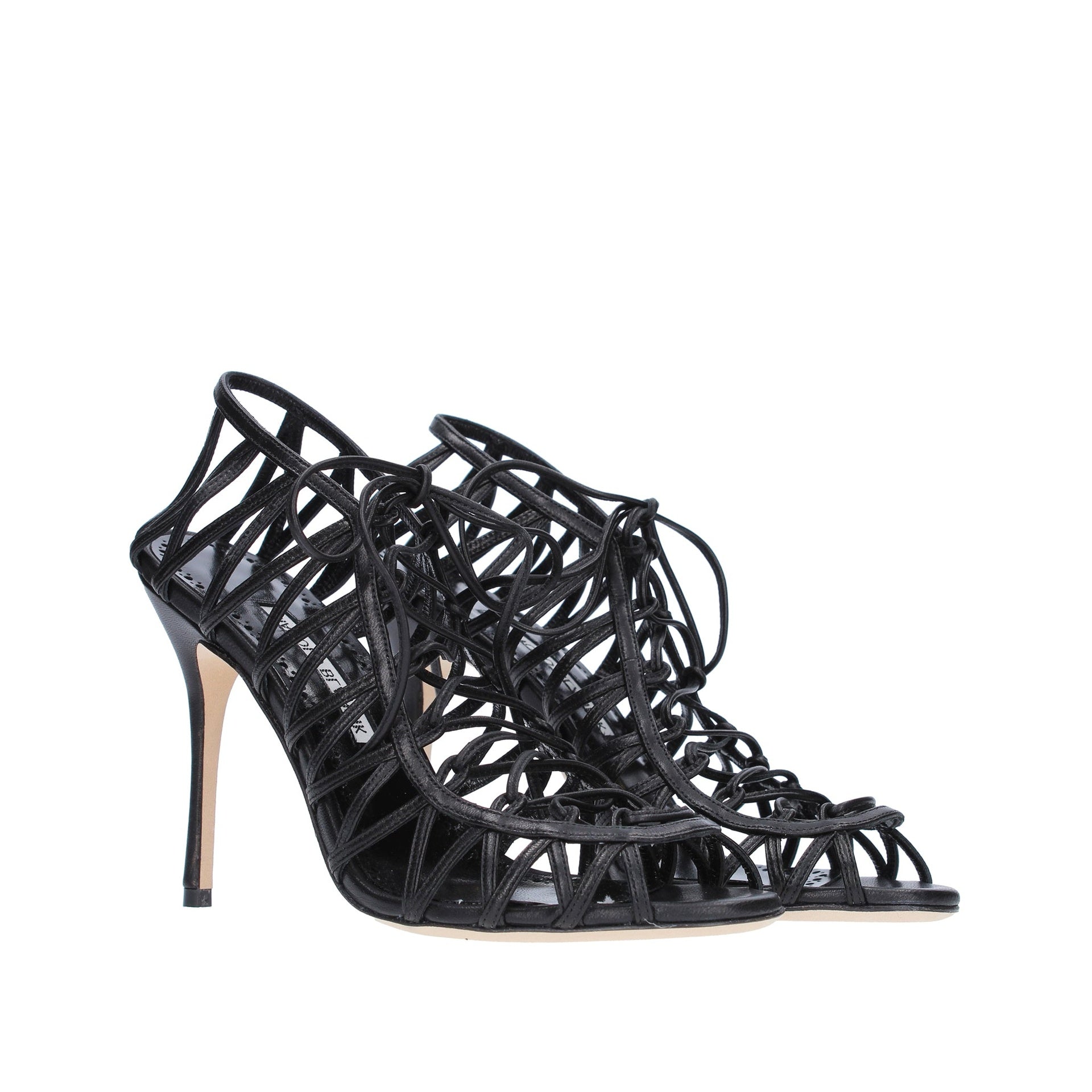 Manolo Blahnik-Manolo Blahnik Hamza 105 Leather Sandals-WOMEN SHOES-Black-Deal-Outlet-by-ARCHIVIST