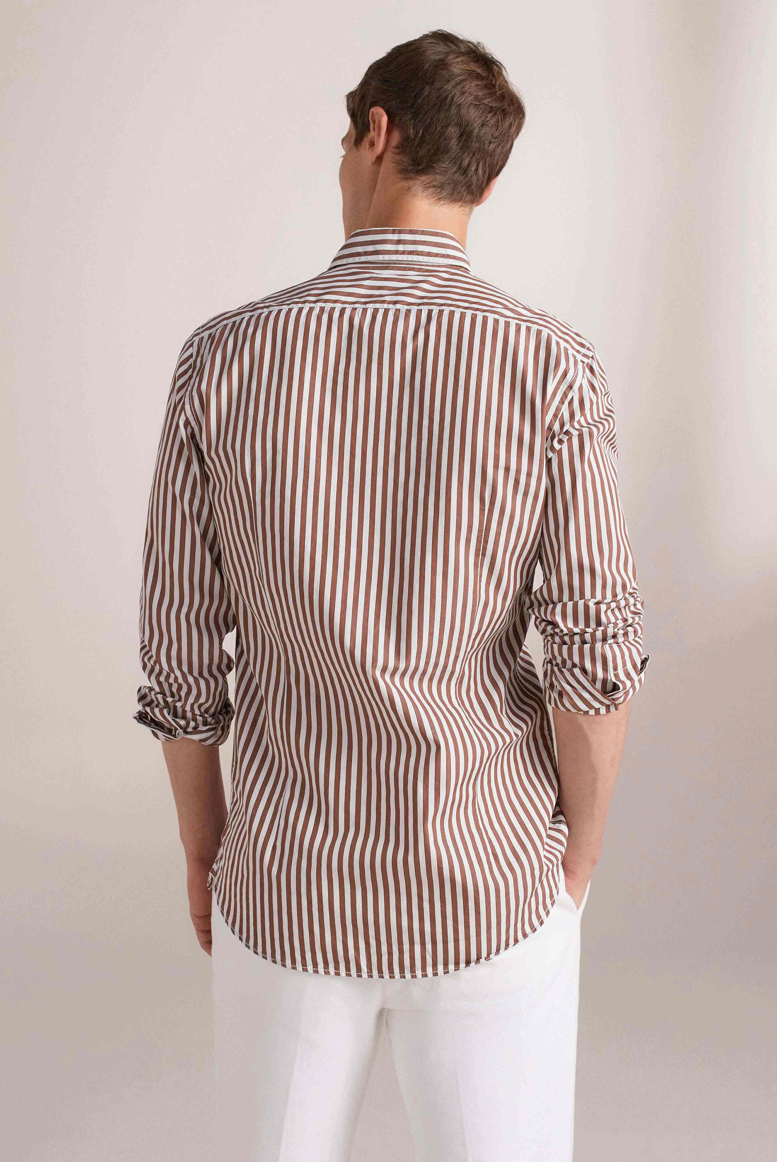 Van Laack-Sommerliches Hemd Slim Fit Gestreift Braun Weiß-Hemden & Blusen-Black-Deal-Outlet-by-ARCHIVIST