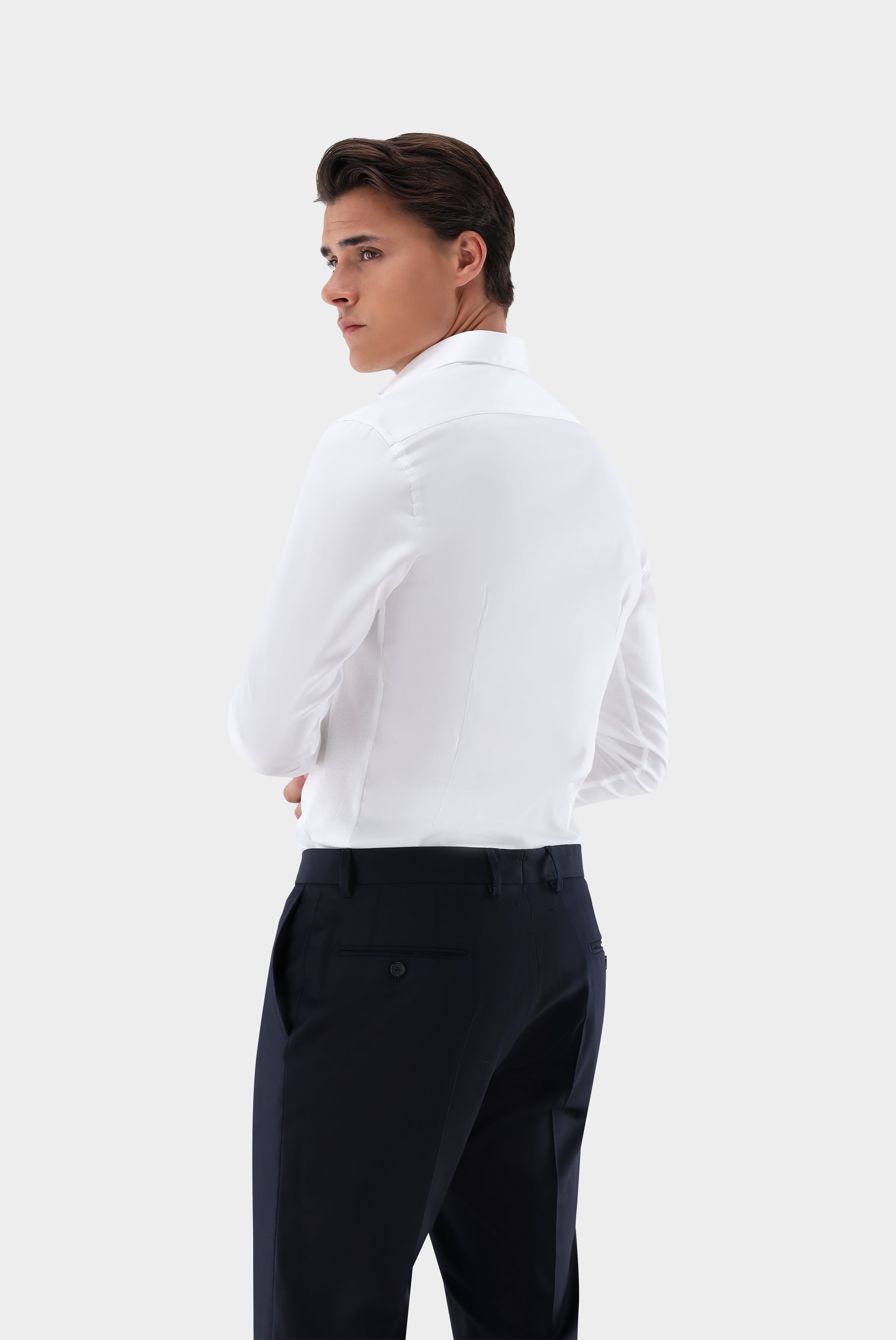 Non-iron hybrid shirt with jersey insert, slim fit