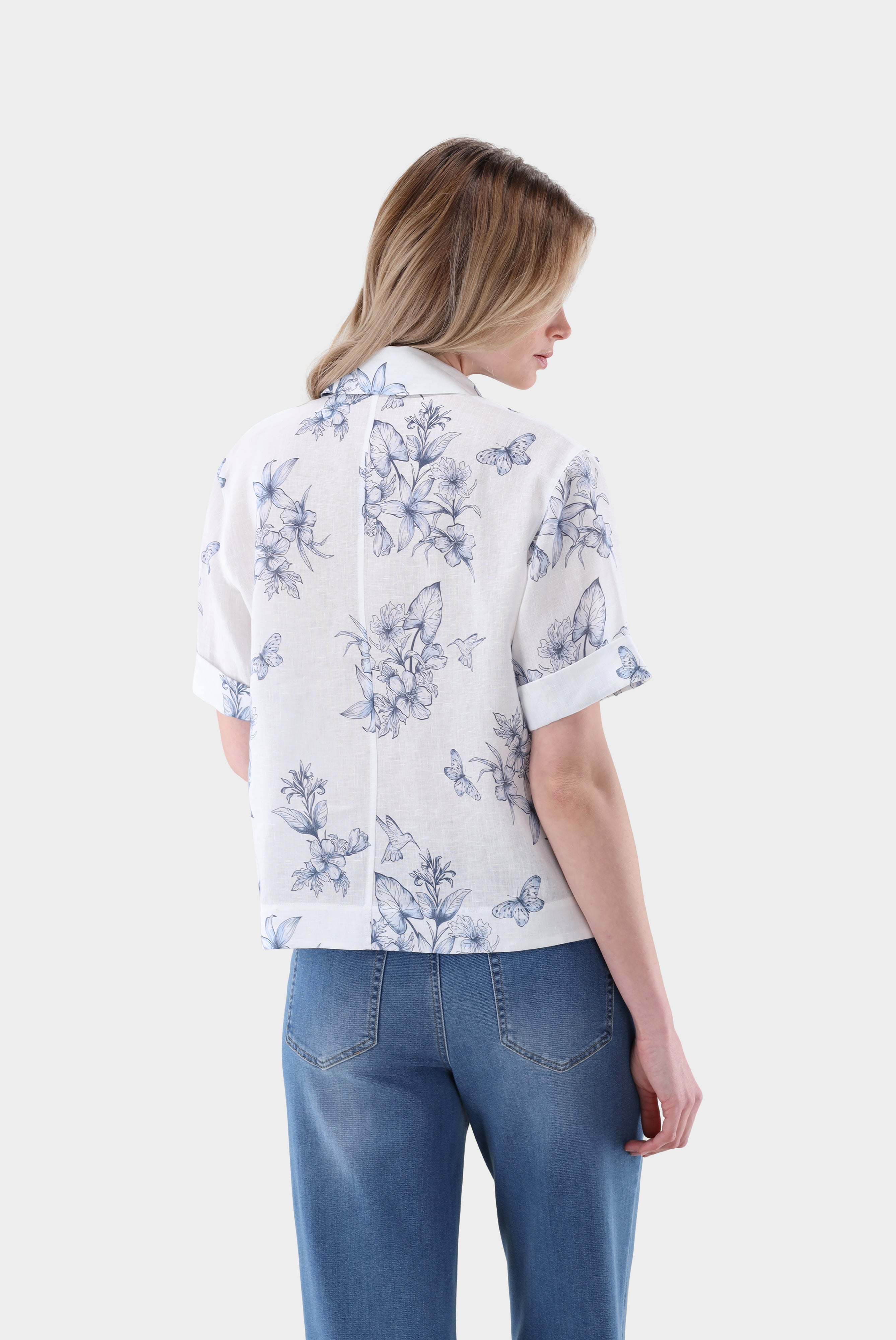 Van Laack-Kurzarm Hemdbluse aus Leinen mit Floralem Druck-Hemden & Blusen-Black-Deal-Outlet-by-ARCHIVIST