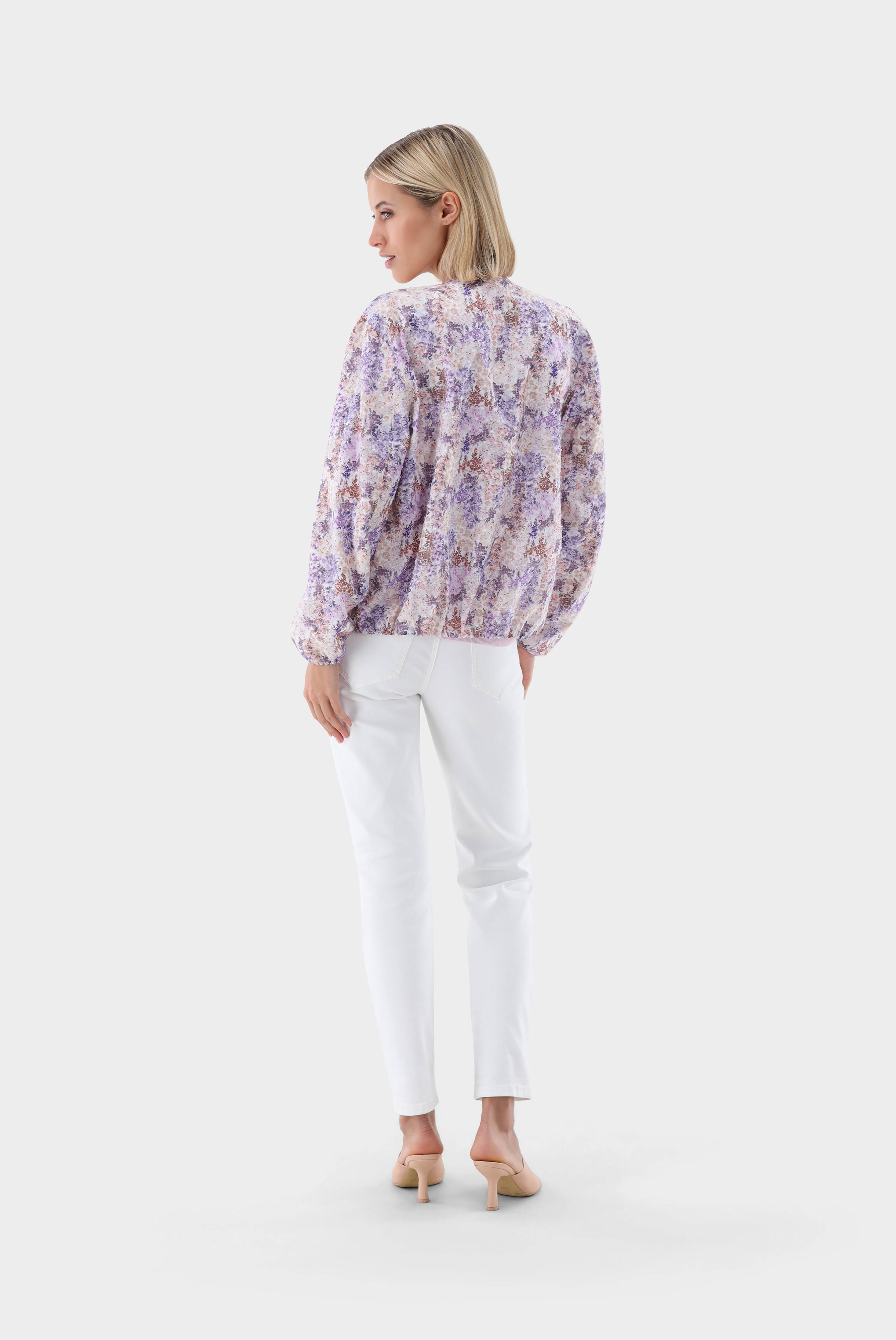 Zip-up blouson with floral print