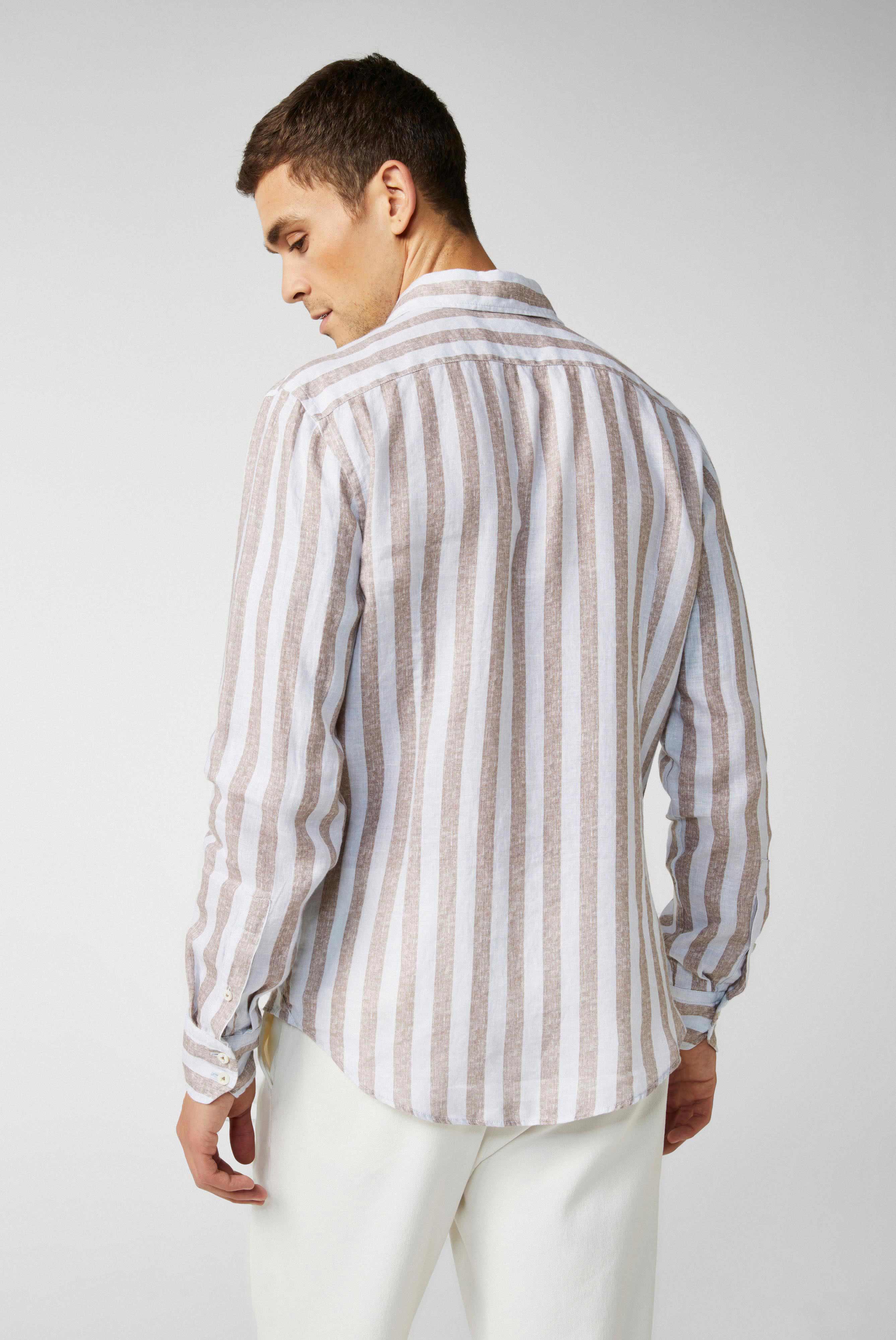 Leinenhemd mit zweifarbigem Streifendruck Beige