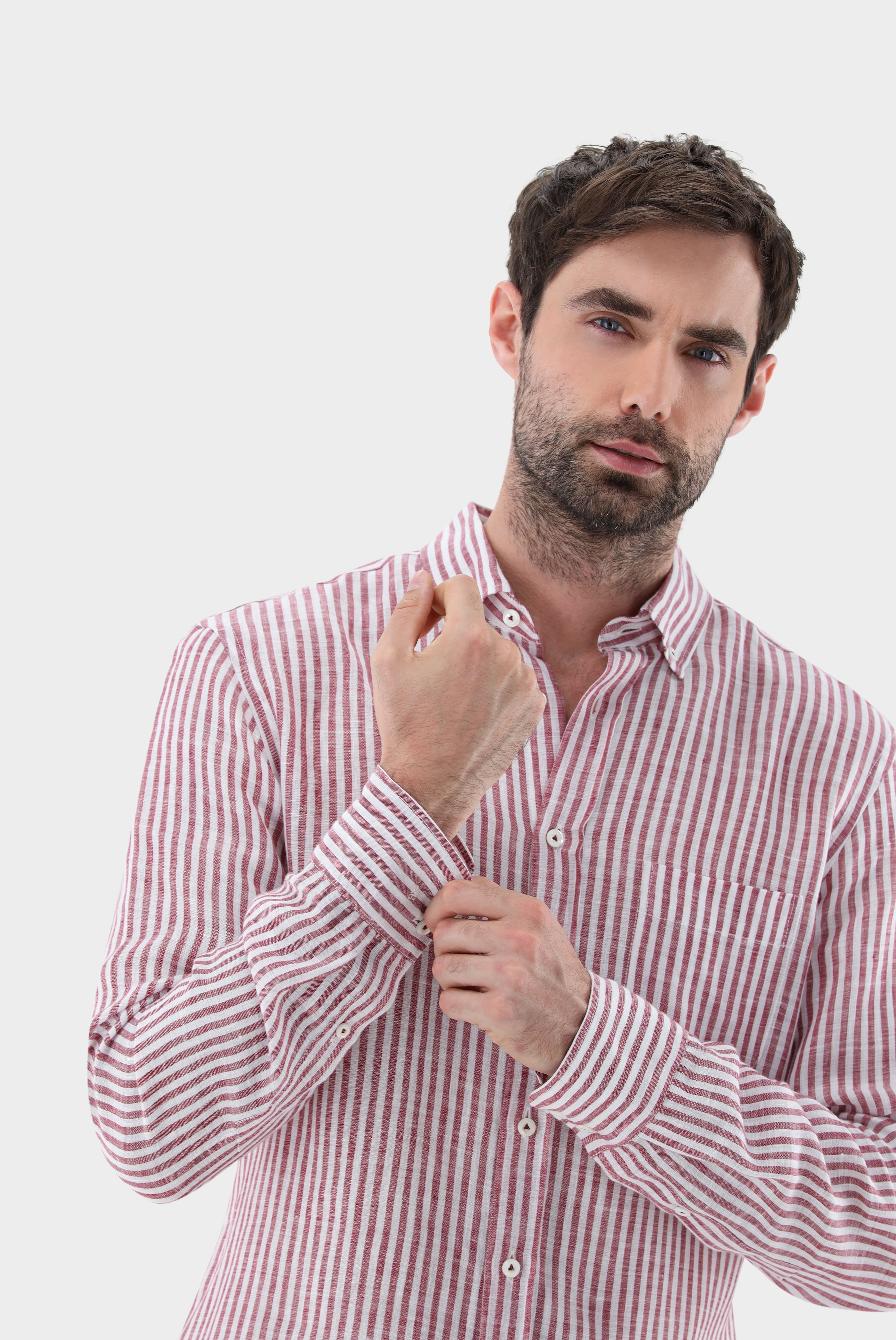 Van Laack-Button Down Leinenhemd mit Streifen Tailor Fit-Hemden & Blusen-Black-Deal-Outlet-by-ARCHIVIST