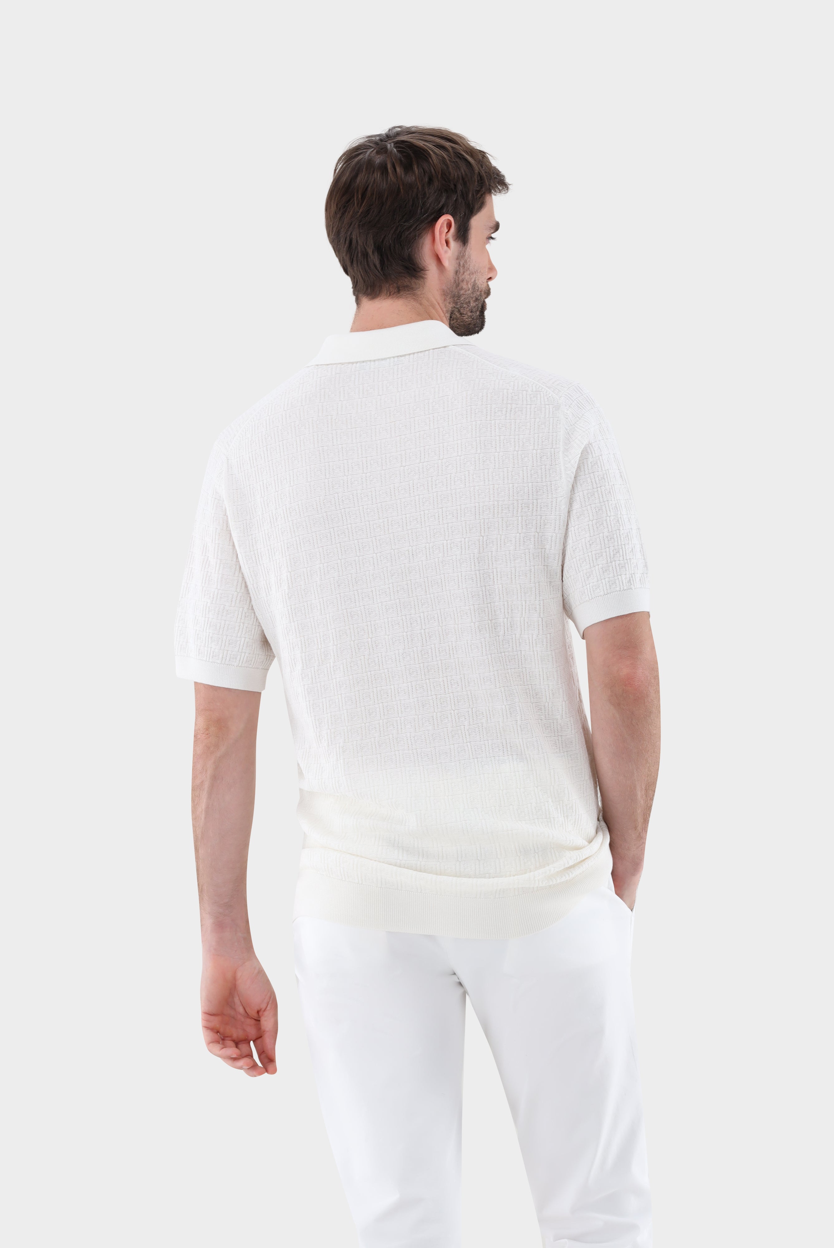 Van Laack-Strick Poloshirt mit Signature Jacquard Muster-Shirts-Black-Deal-Outlet-by-ARCHIVIST