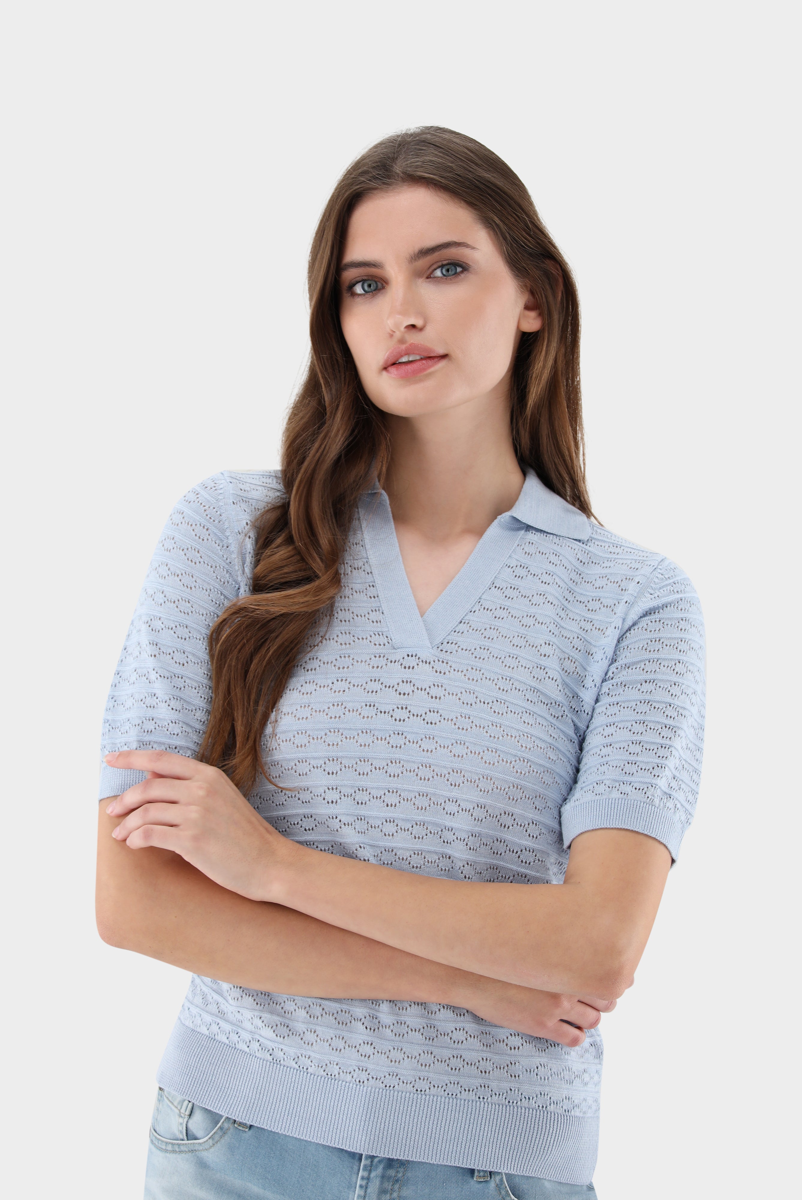 Van Laack-V-Polo mit Ajourmuster aus Air Cotton-Shirts-Black-Deal-Outlet-by-ARCHIVIST