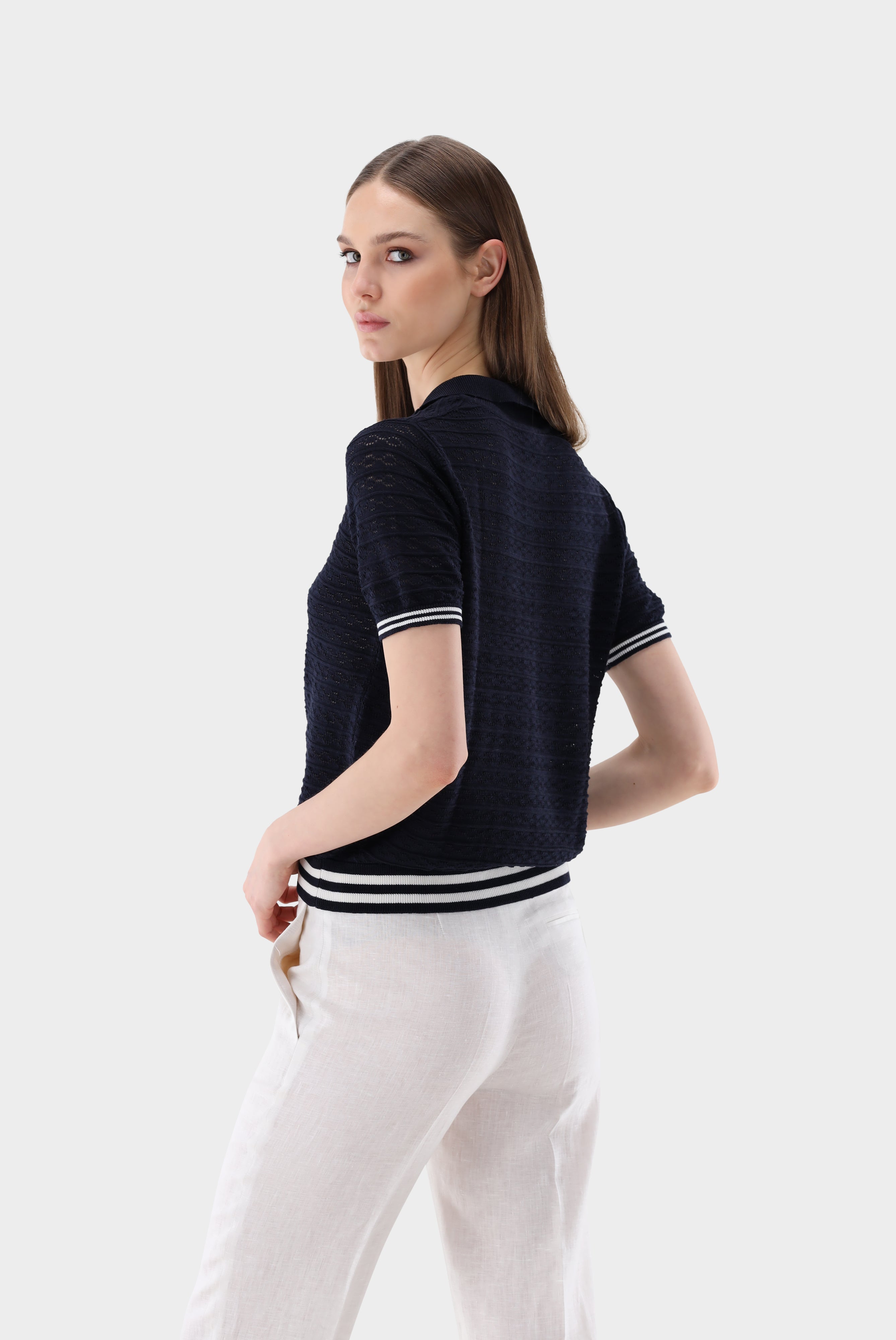 Strick Polo mit Pointelle Muster