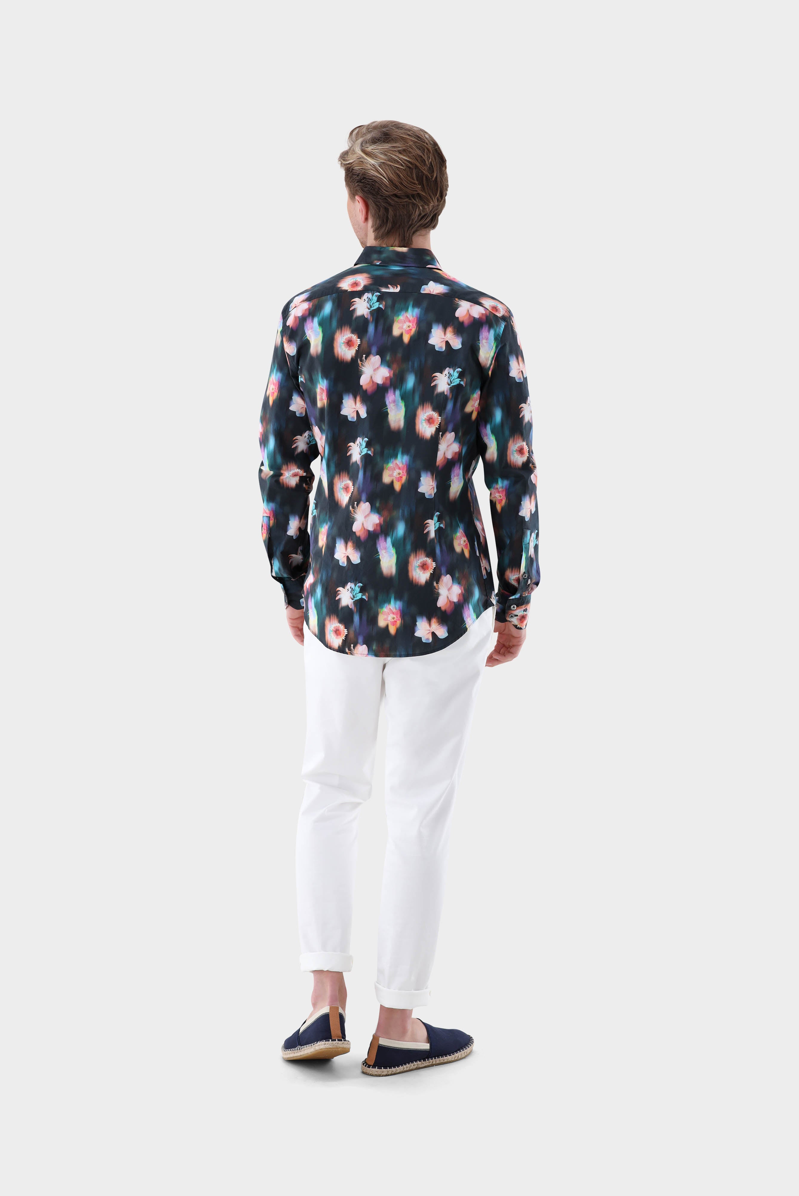 Popeline Hemd mit Blumen-Druck Slim Fit