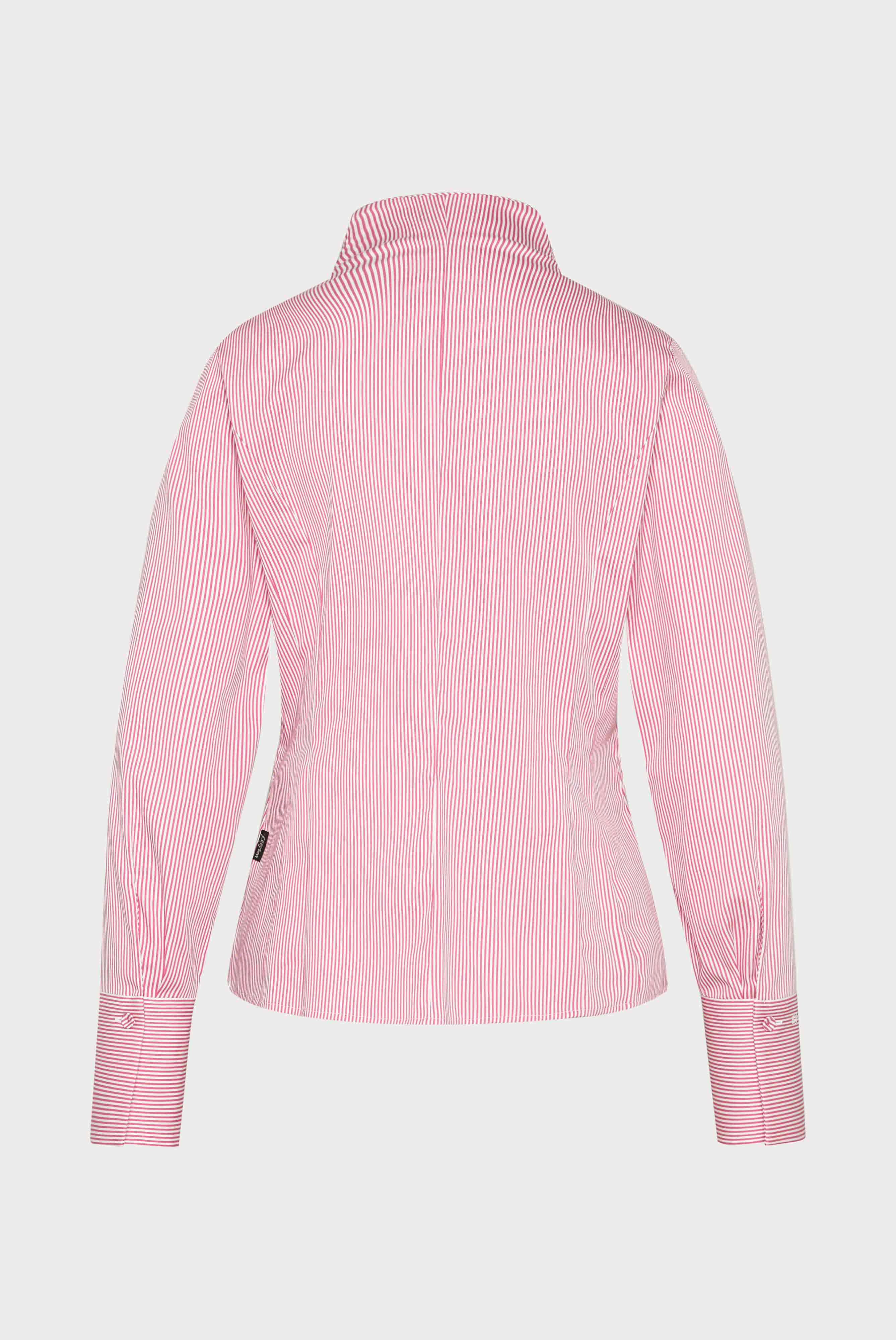 Satin stand-up collar blouse, red/white striped