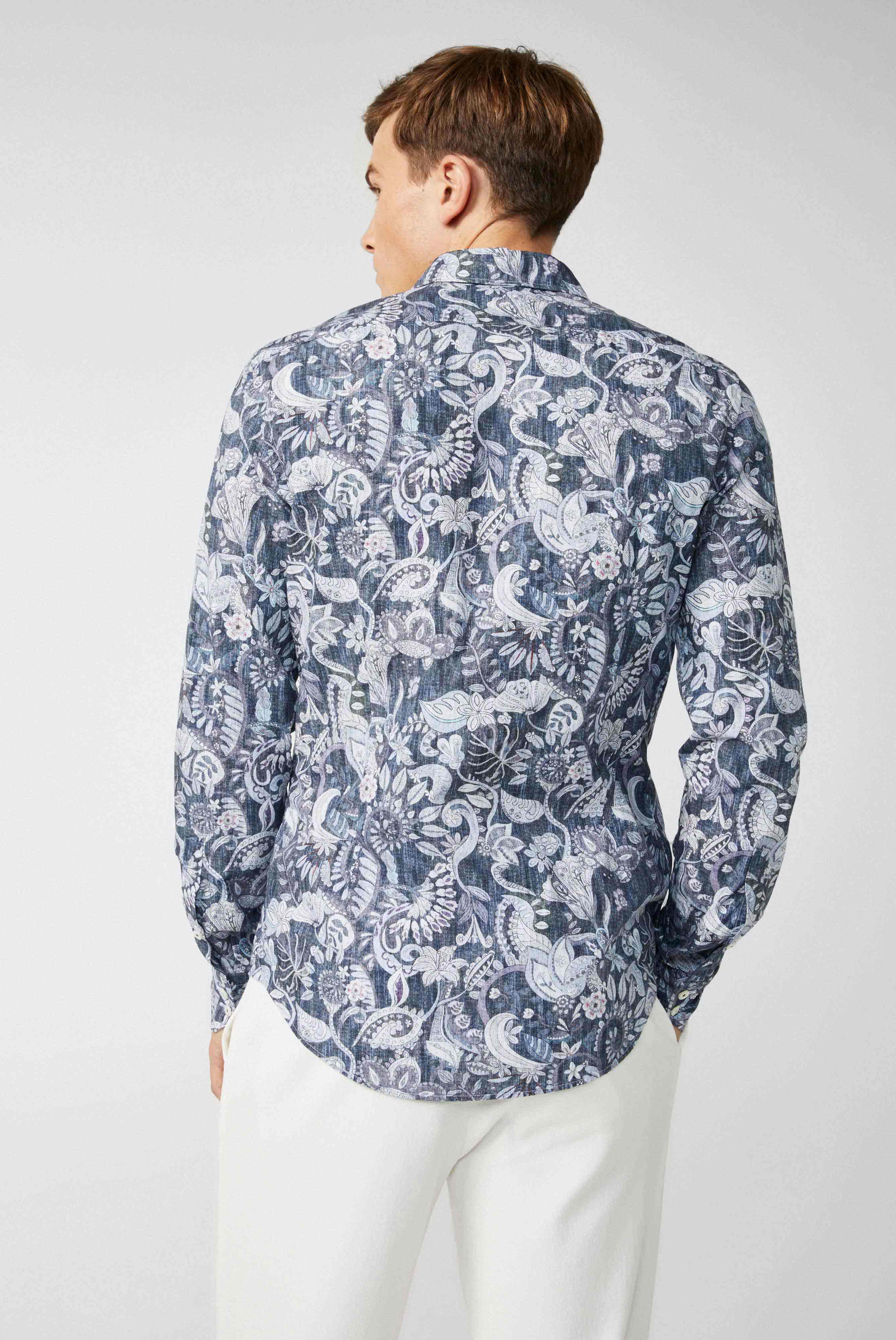 Poplin shirt with paisley print in denim look