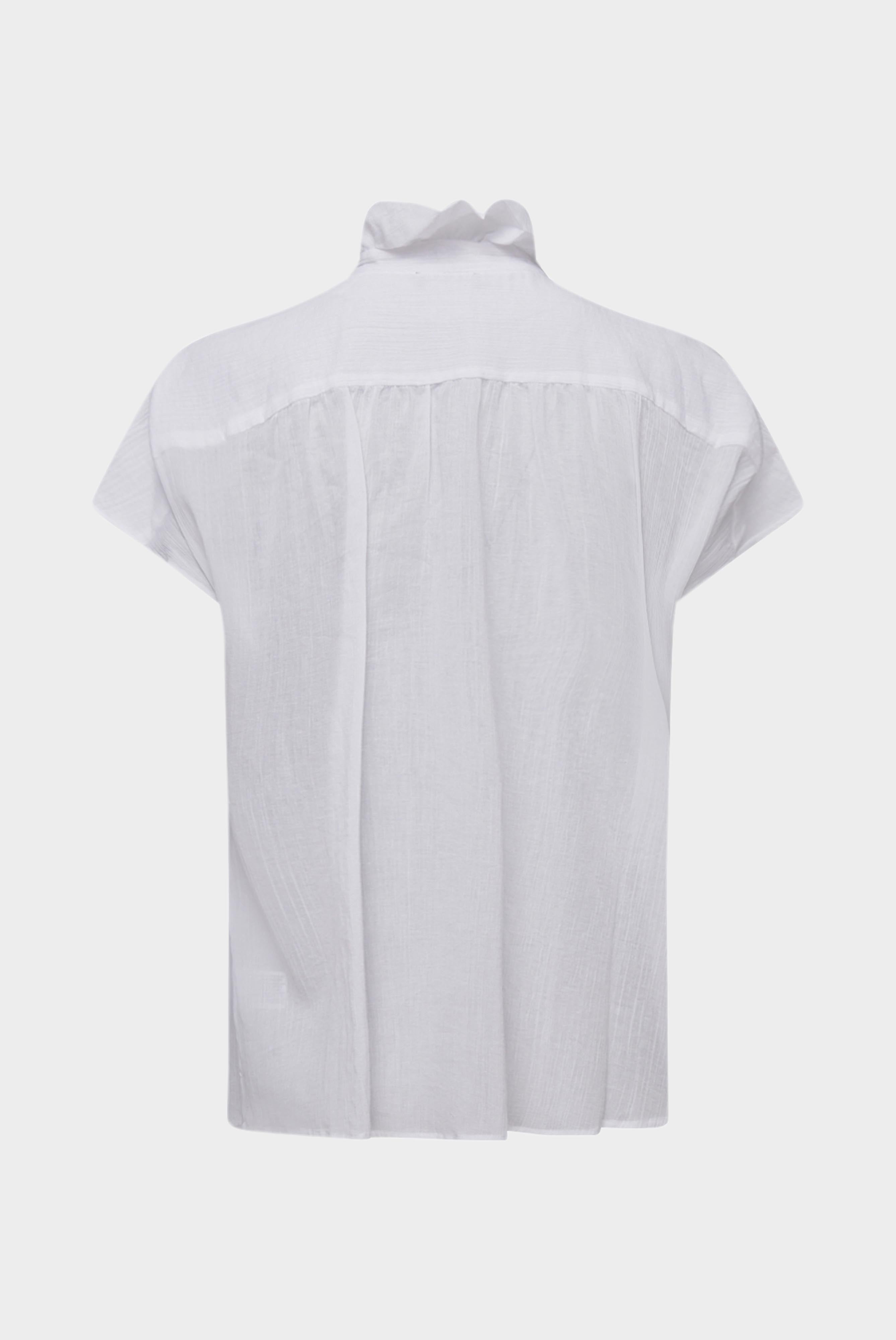 Baumwollbluse  mit  Rüschenausschnitt Weiß