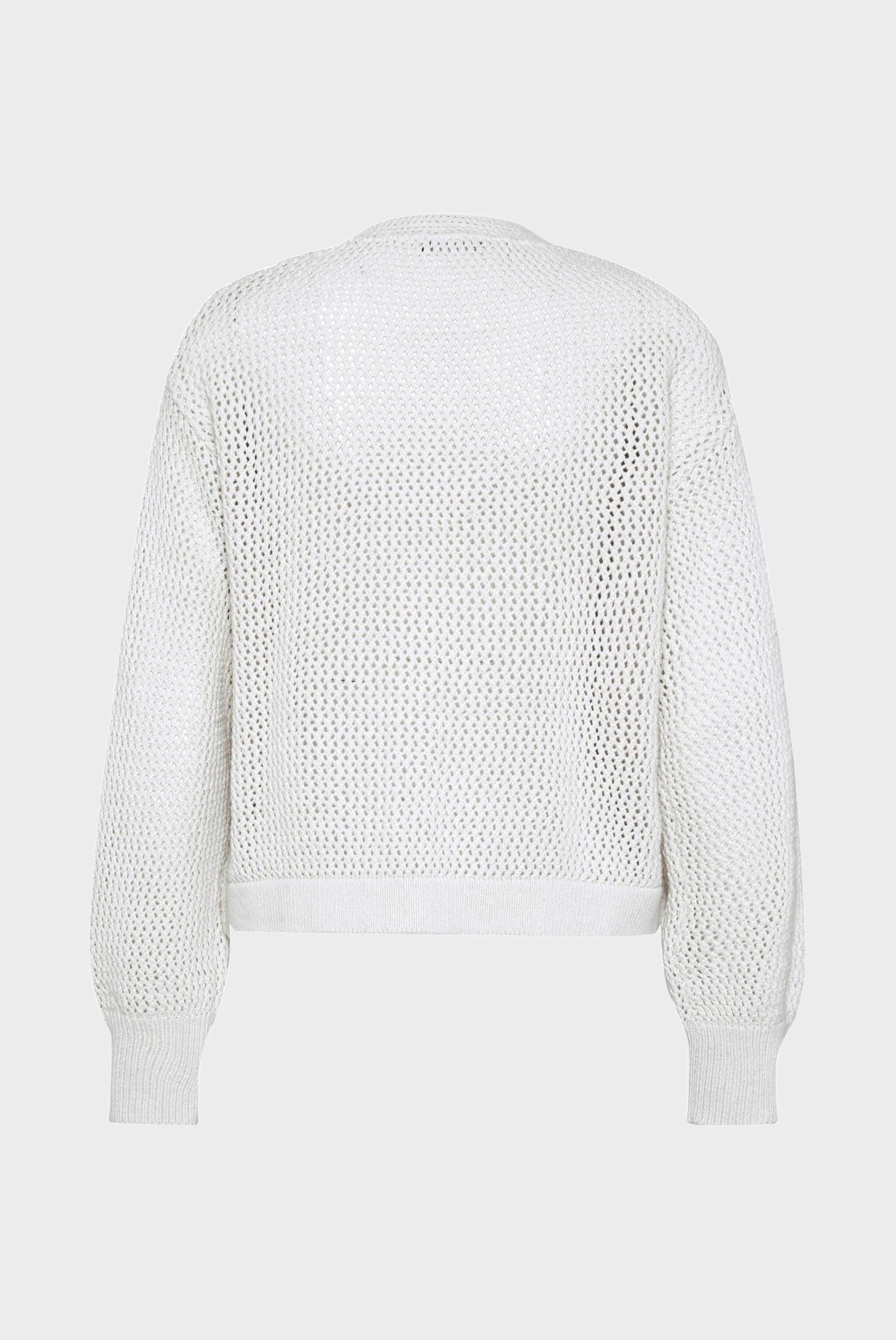 Handgestrickter Häkel-Cardigan aus Bio-Baumwolle Offwhite