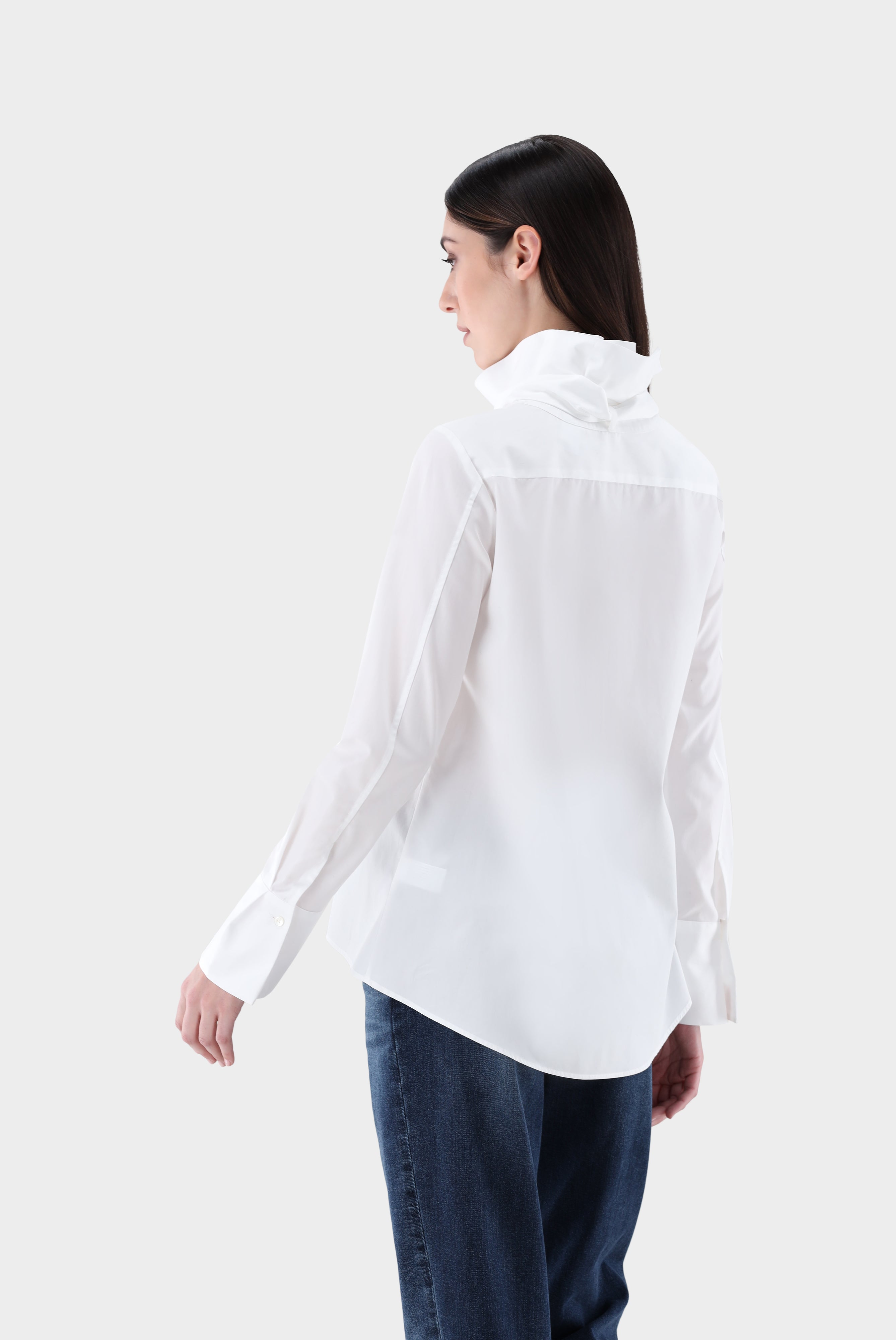 Popeline Bluse mit Faltenkragen und Schluppe