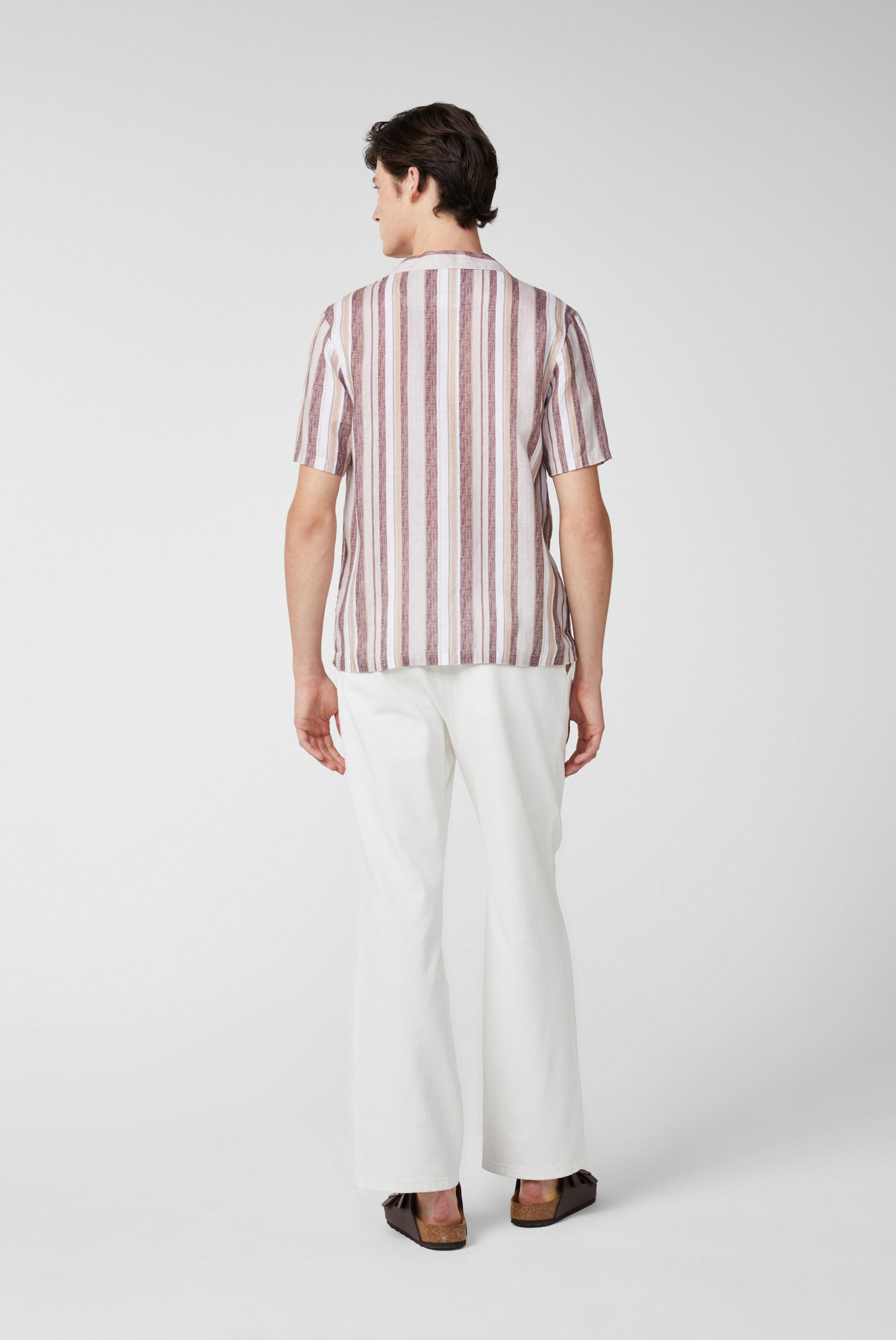 Van Laack-Mehrfarbig gestreiftes kurzärmliges Hemd aus Leinenstoff Beige-Hemden & Blusen-Black-Deal-Outlet-by-ARCHIVIST